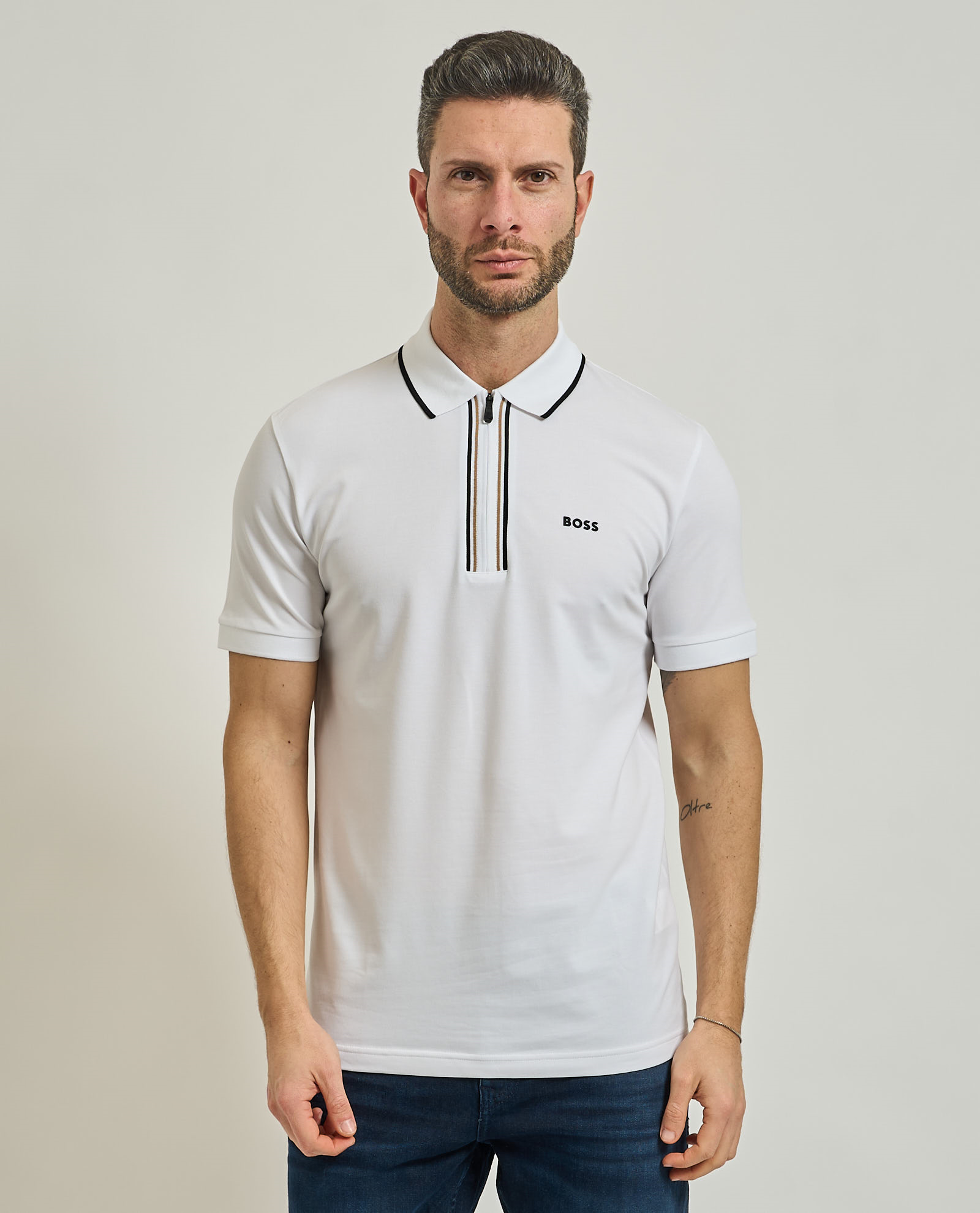 BOSS  BOSS Erkek Dar Kesim Nem Emici Esnek Pamuklu Kısa Kollu Beyaz Polo Yaka T-Shirt 50555698-100