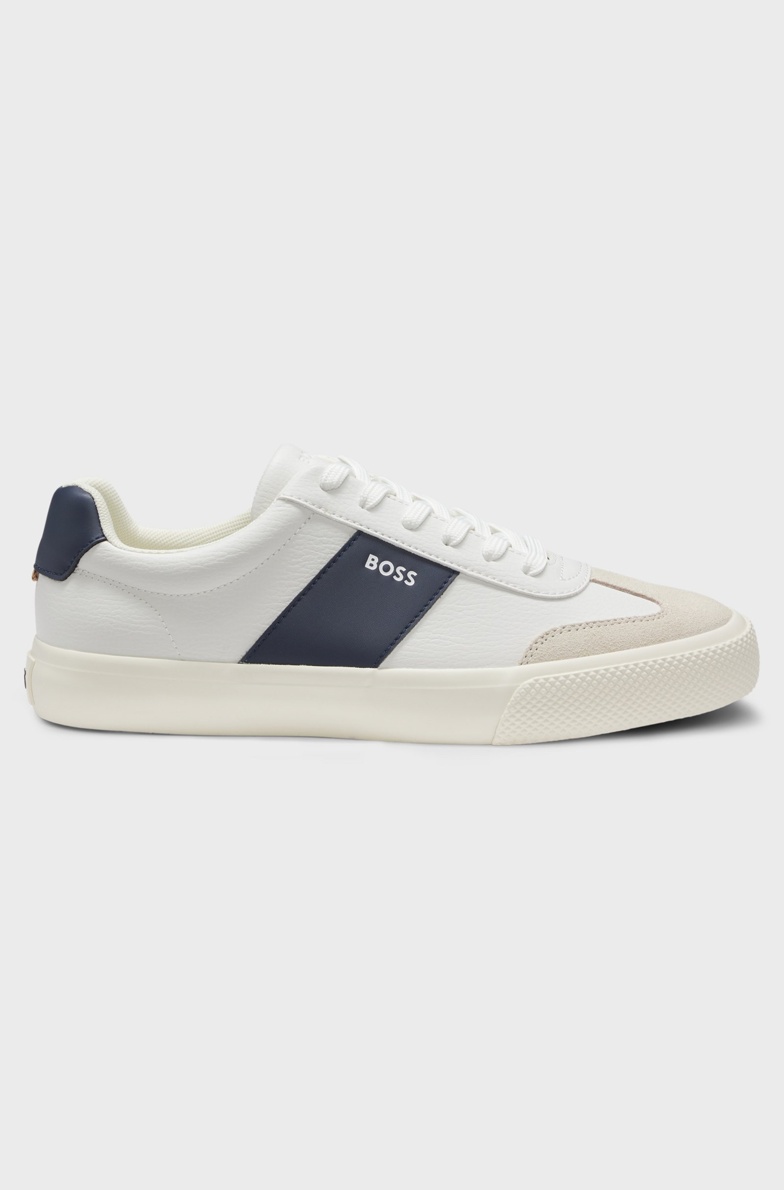 BOSS  BOSS Erkek Deri Detaylı Düşük Bilekli Rahat Taban Beyaz Sneaker 50557852-140