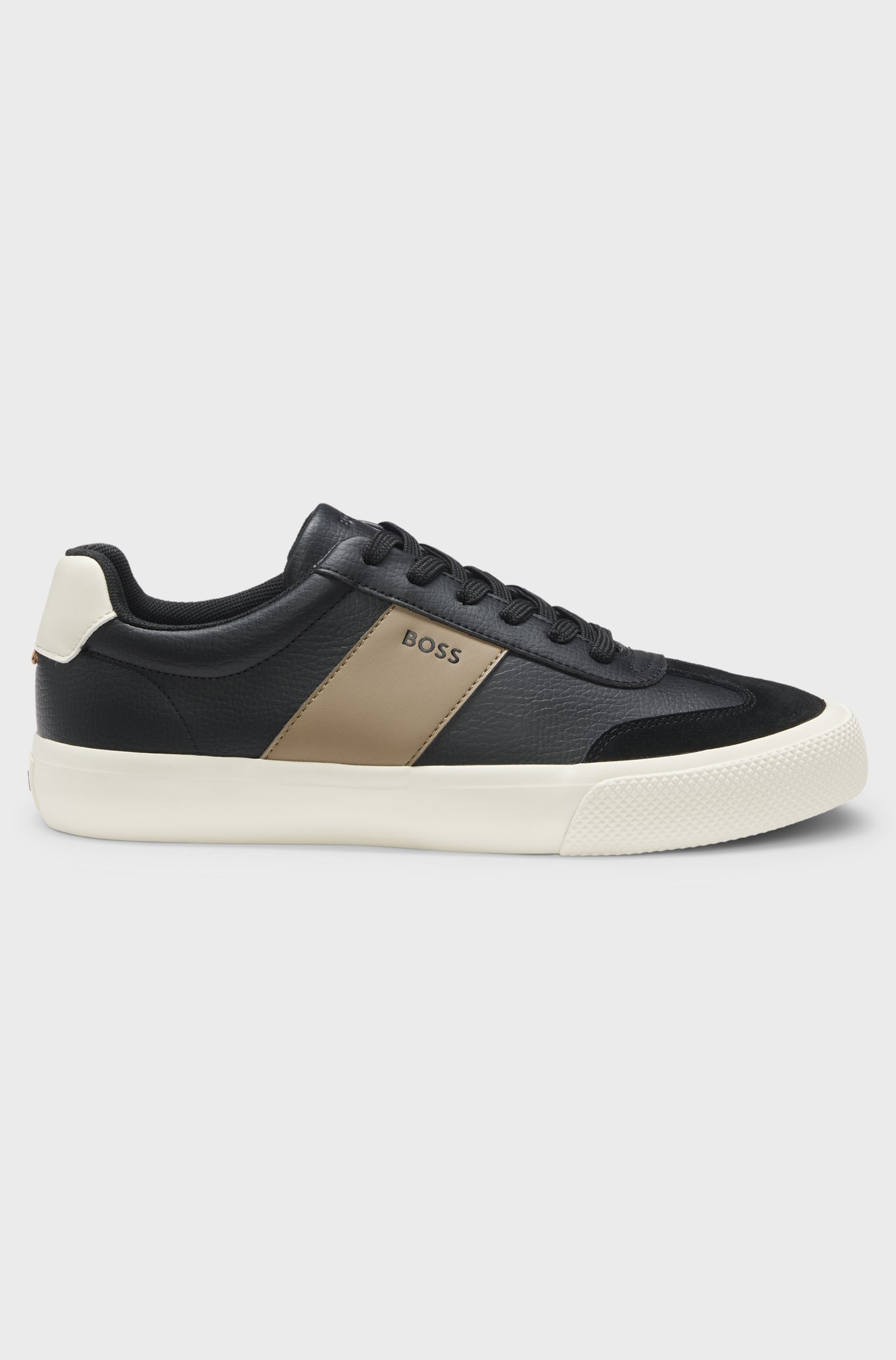 BOSS  BOSS Erkek Deri Detaylı Düşük Bilekli Rahat Taban Siyah-Bej Sneaker 50557852-014