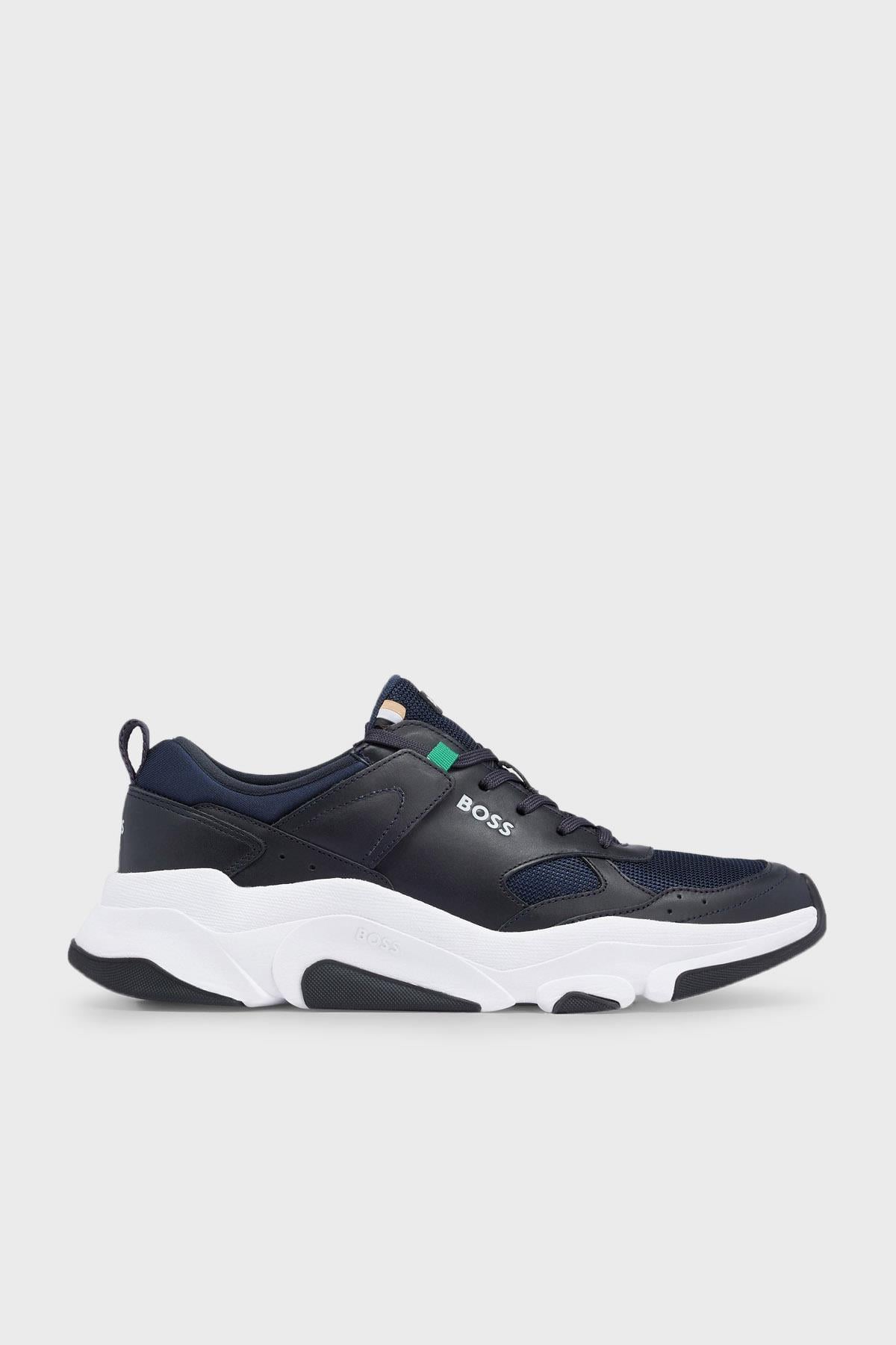 BOSS BOSS Erkek Fileli Şerit Logolu Bağıcıklı Lacivert Sneaker 50493205-403