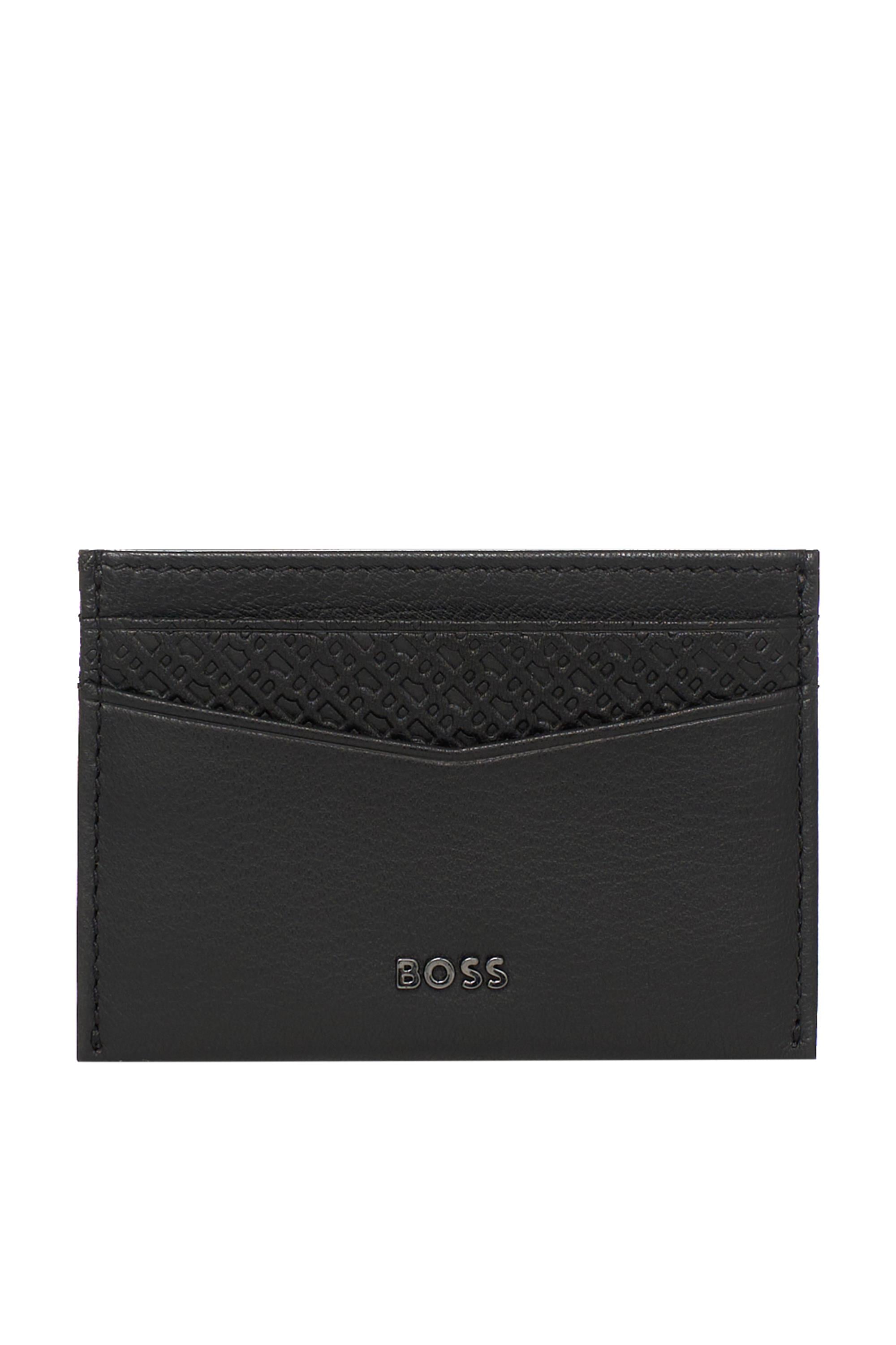 BOSS  BOSS Erkek Hakiki Deri Logo Kabartmalı Siyah Kartlık 50558596-001