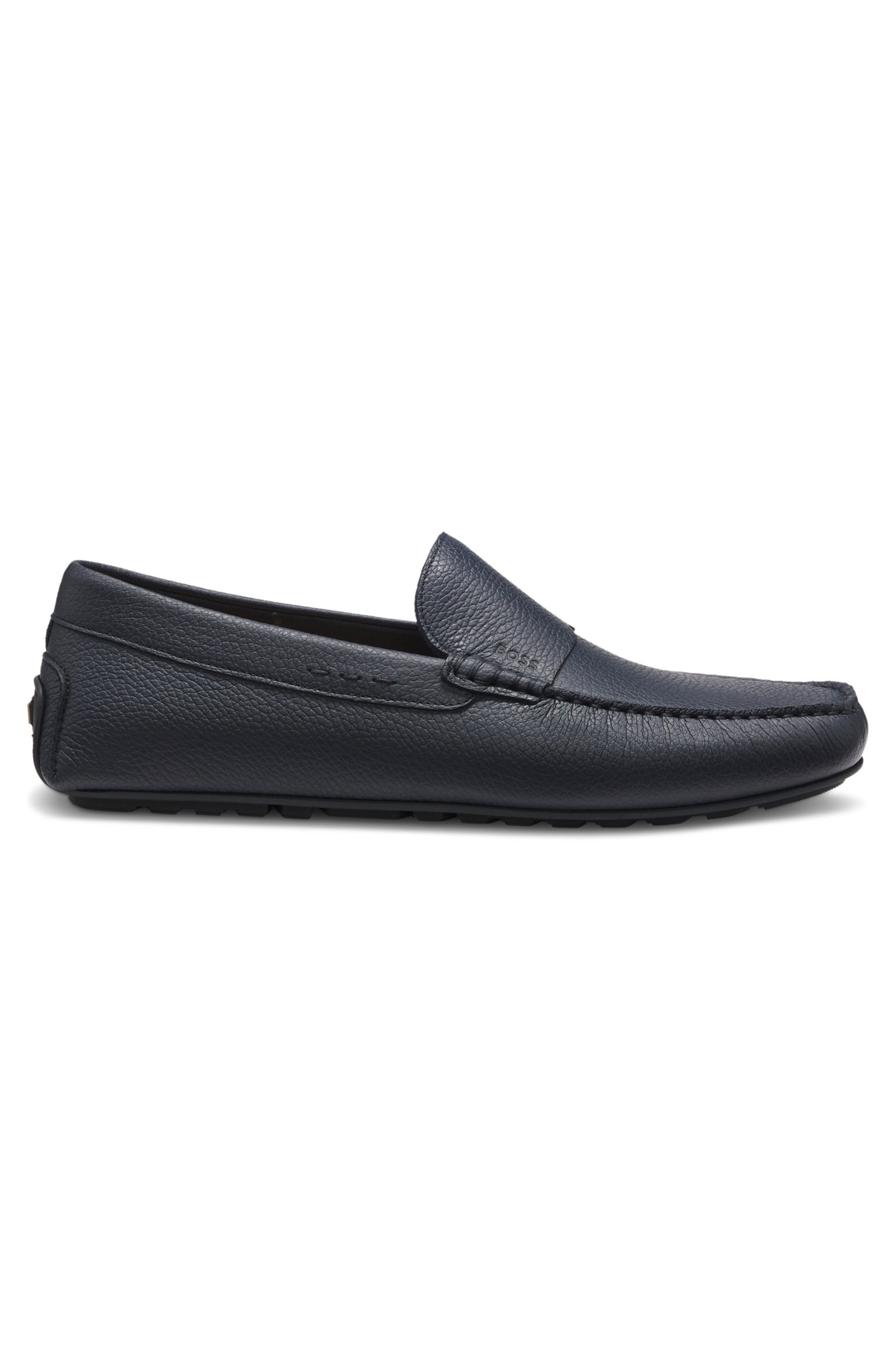 BOSS  BOSS Erkek İnce Kabartma Logolu Hakiki Deri Lacivert Loafer Ayakkabı 50568700-401