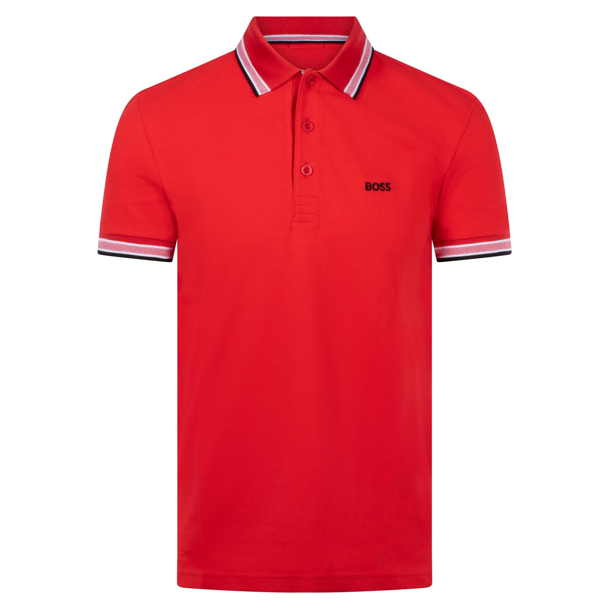 BOSS  BOSS Erkek Kısa Kol  Polo Yaka Yaka Ve Kol Uçları Renkli Şerit Kapama Kırmızı Polo Yaka T-Shirt 50469055-644