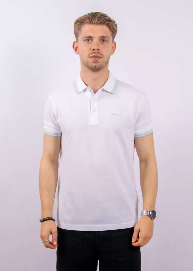 BOSS  BOSS Erkek Kısa Kol  Polo Yaka Yaka Ve Kol Uçları Renkli Şerit Kapama Beyaz1 Polo Yaka T-Shirt 50469055-114