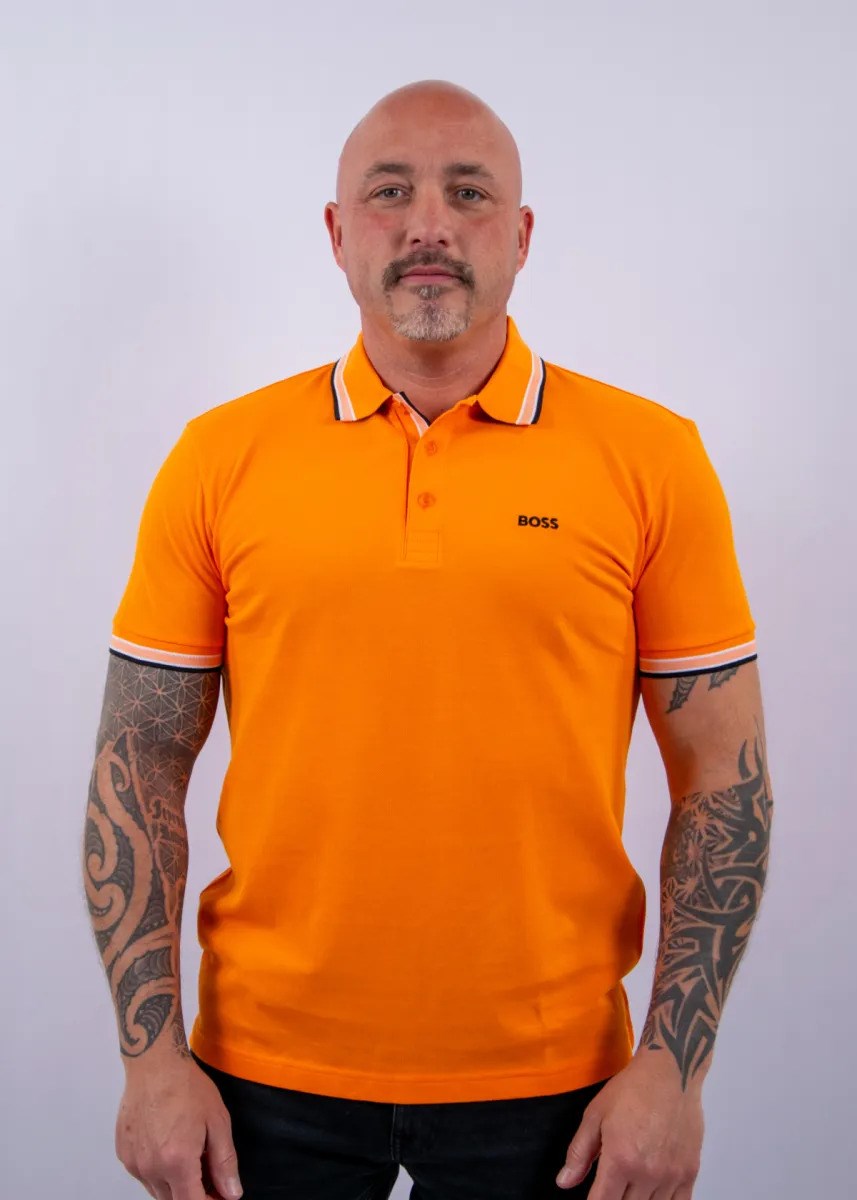 BOSS  BOSS Erkek Kısa Kol  Polo Yaka Yaka Ve Kol Uçları Renkli Şerit Kapama Turuncu Polo Yaka T-Shirt 50469055-822