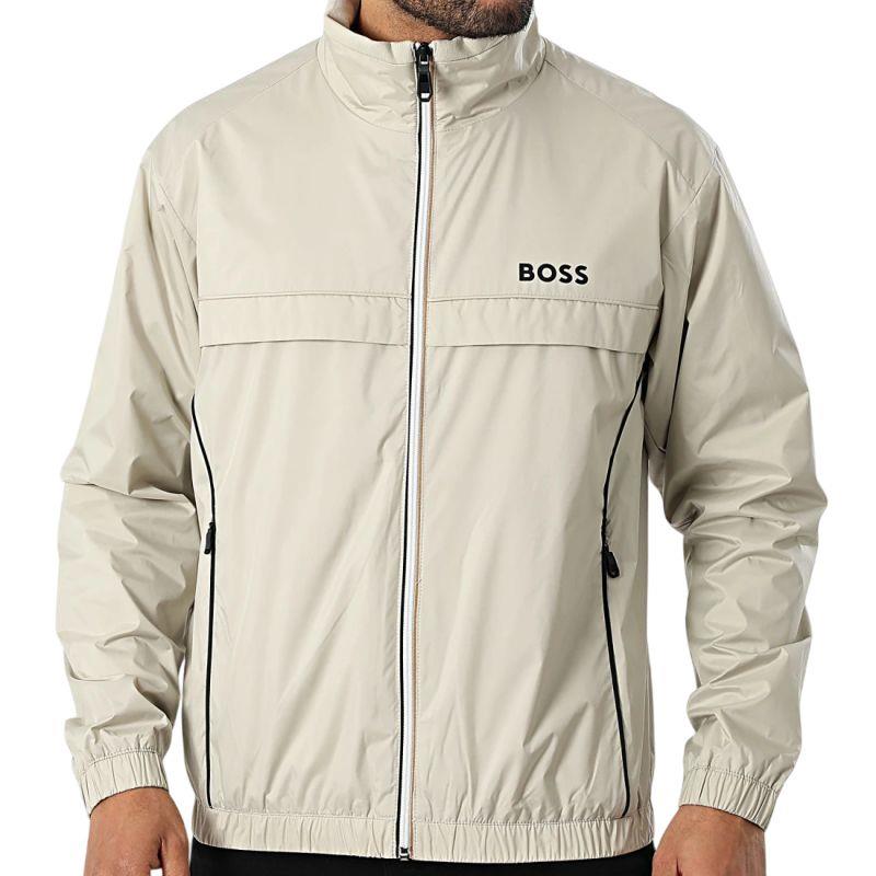 BOSS  BOSS Erkek Kontrast Şerit ve Logolu Normal Kesim Dik Yakalı Bej Ceket 50551069-272