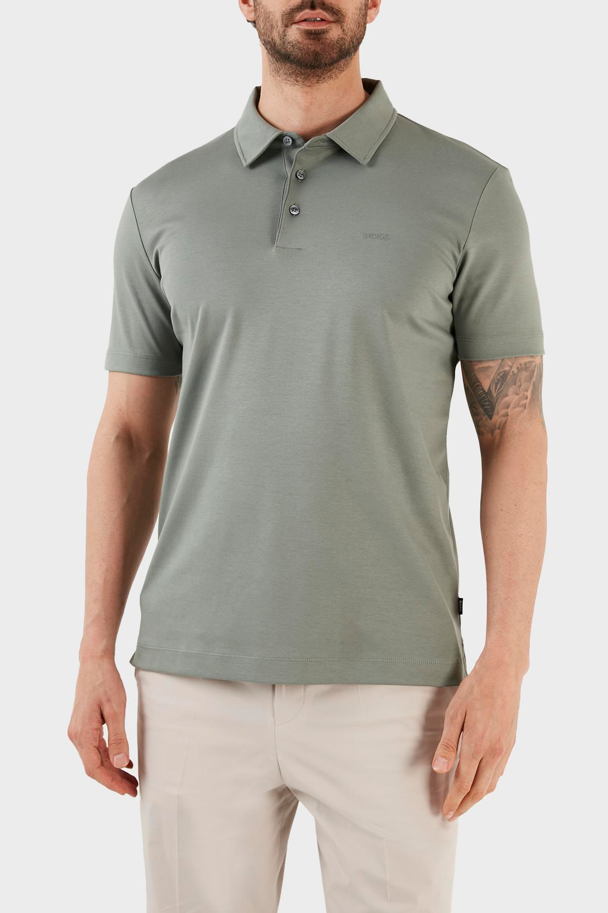 BOSS BOSS Erkek Logolu Basic Regular Fit Kısa Kollu Yeşil Polo Yaka T-Shirt 50471335-343