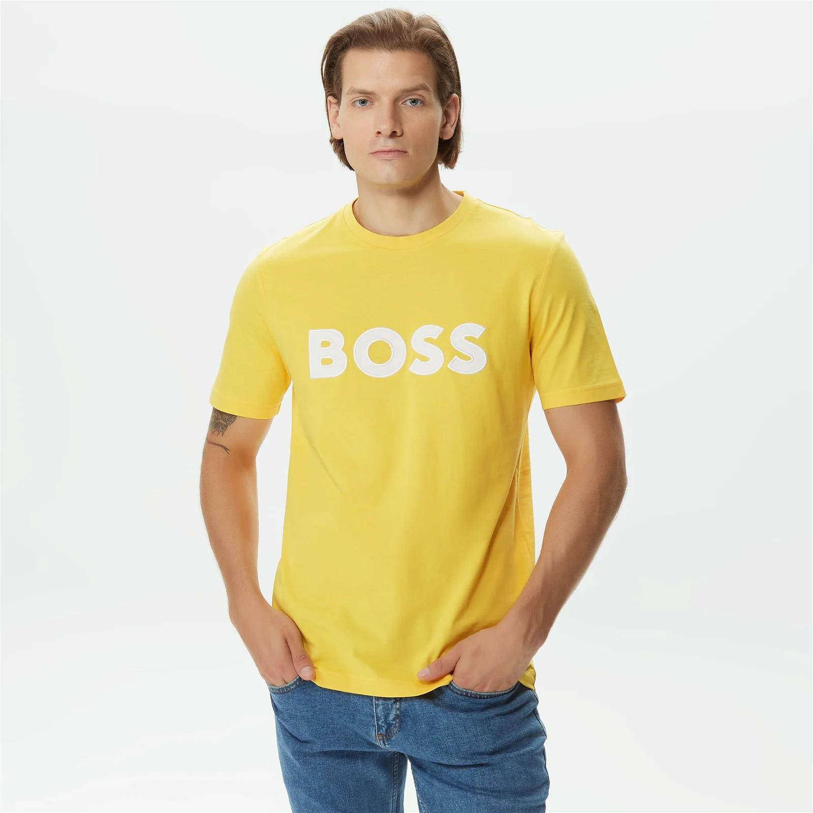 BOSS BOSS Erkek Marka Logolu Kısa Kol Yuvarlak Yaka Sarı T-Shirt 50486200-733