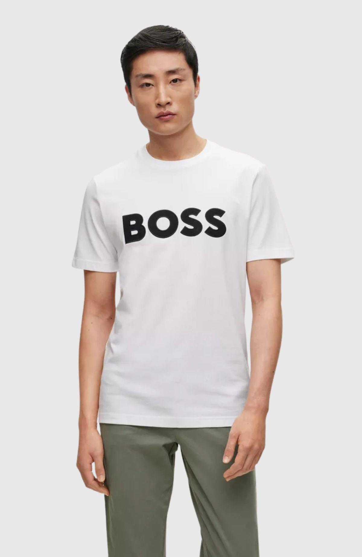 BOSS BOSS Erkek Marka Logolu Kısa Kol Yuvarlak Yaka Beyaz T-Shirt 50486200-100