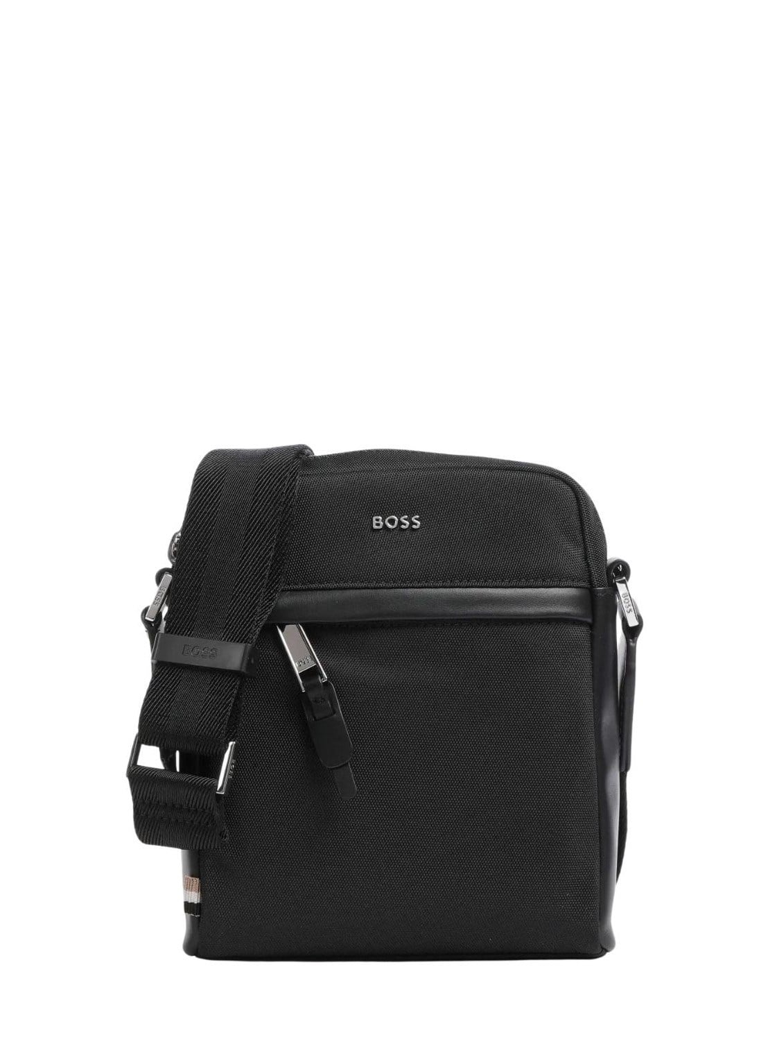 BOSS  BOSS Erkek Metalik Logo Detaylı Ayarlanabilir Askılı Fermuarlı Deri Detaylı Siyah Omuz Çantası 50536491-001