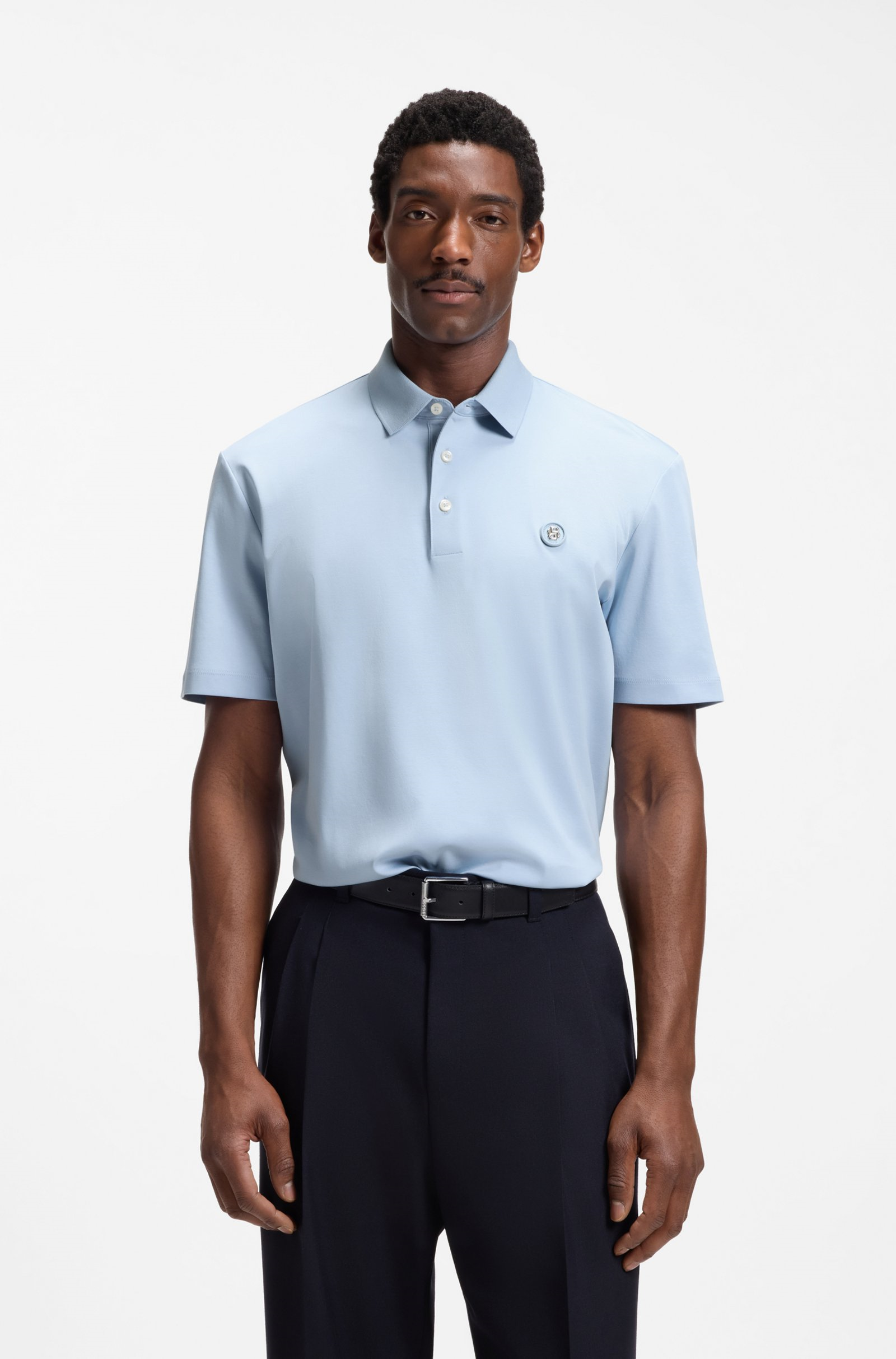 BOSS  BOSS Erkek Monogram Logo Kabartmalı Normal Kalıp Yumuşak Pamuklu Kısa Kollu Mavi Polo Yaka T-Shirt 50555829-450
