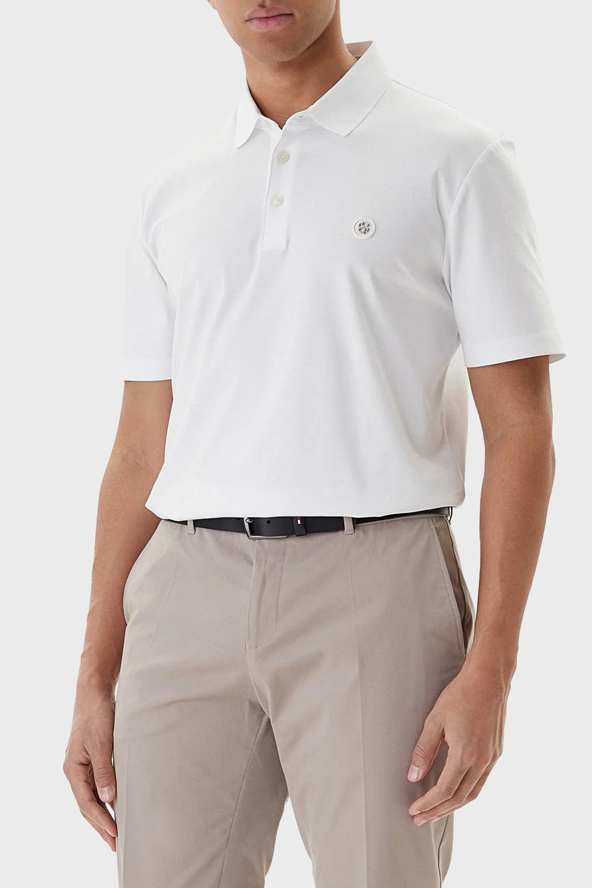 BOSS  BOSS Erkek Monogram Logo Kabartmalı Normal Kalıp Yumuşak Pamuklu Kısa Kollu Beyaz Polo Yaka T-Shirt 50555829-100