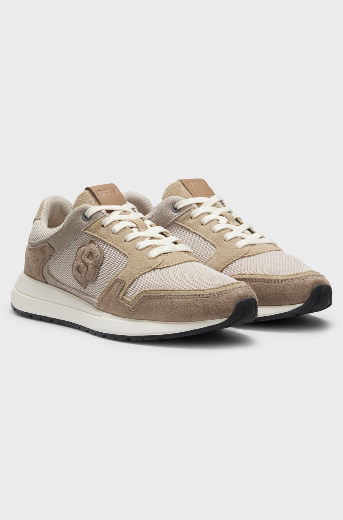 BOSS  BOSS Erkek Monogram Logolu Nefes Alabilen Tasarımlı Deri Bej Sneaker 50554612-280