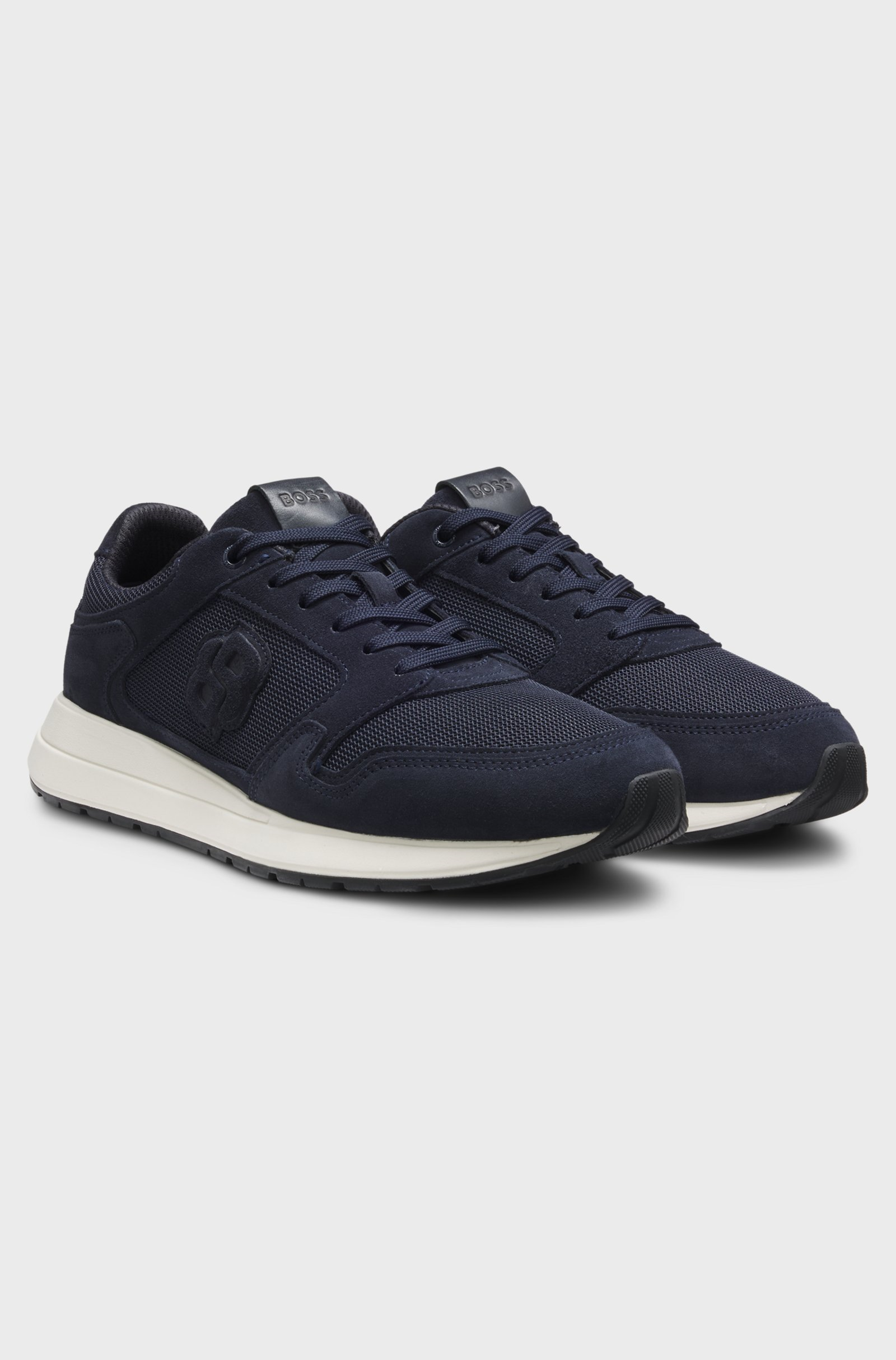 BOSS  BOSS Erkek Monogram Logolu Nefes Alabilen Tasarımlı Deri Lacivert Sneaker 50554612-401