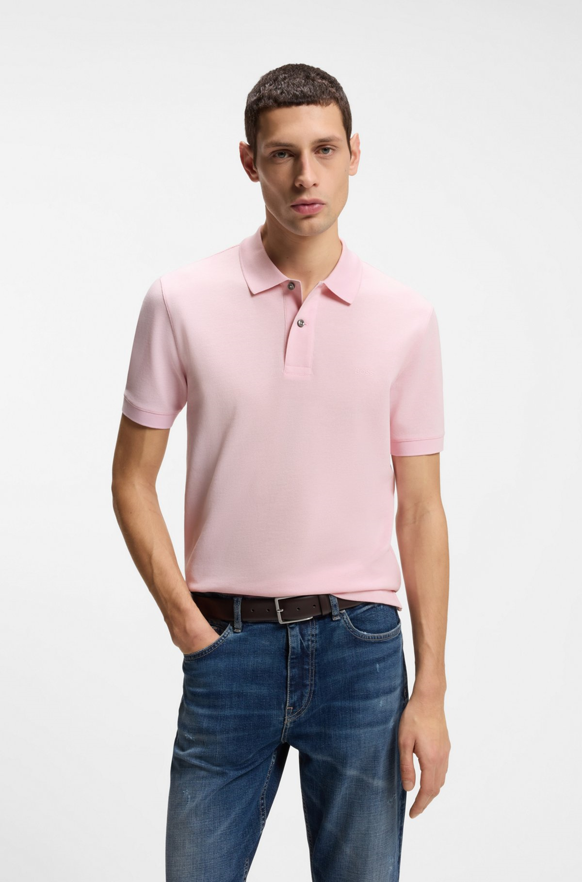 BOSS  BOSS Erkek Normal Kalıp Logo İşlemeli Kısa Kollu Pembe1 Polo Yaka T-Shirt 50553564-696