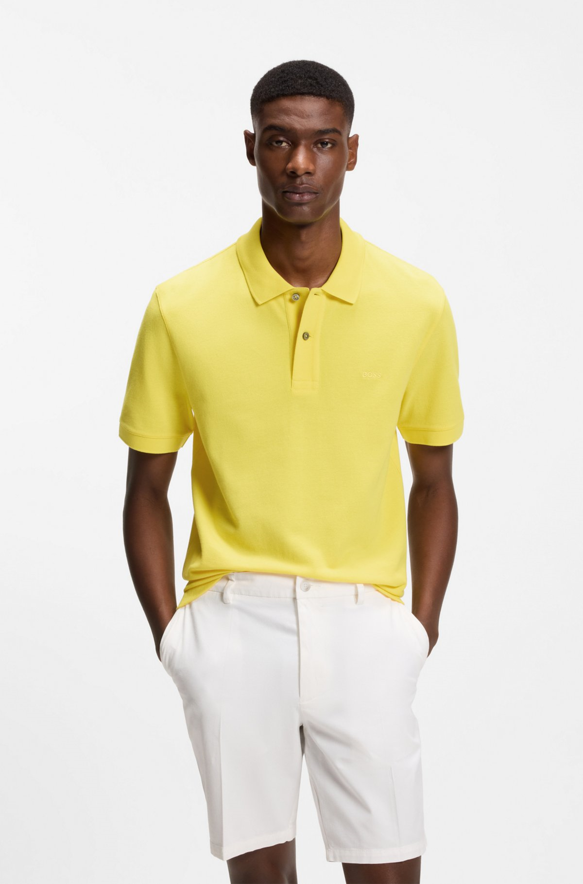 BOSS  BOSS Erkek Normal Kalıp Logo İşlemeli Kısa Kollu Sarı Polo Yaka T-Shirt 50553564-755