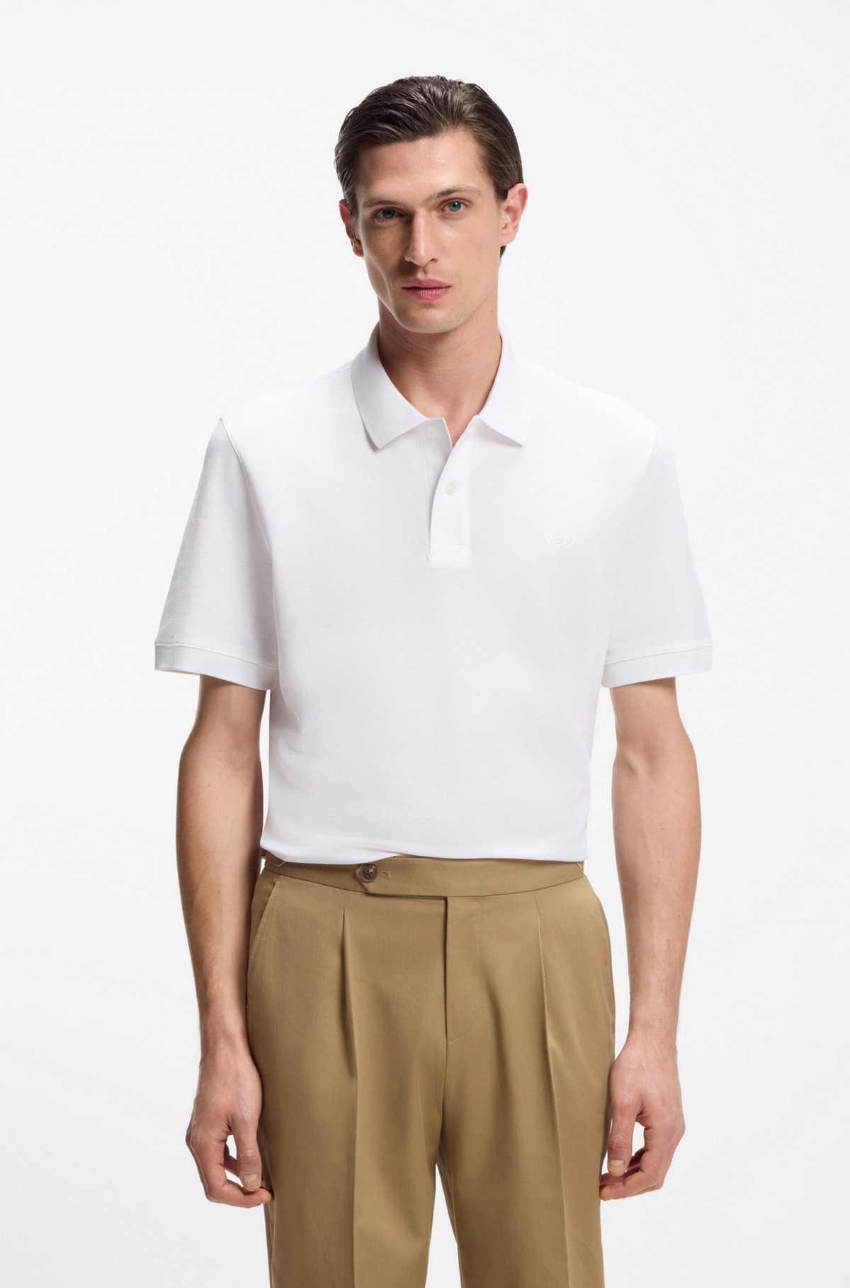 BOSS  BOSS Erkek Normal Kalıp Logo İşlemeli Kısa Kollu Beyaz Polo Yaka T-Shirt 50553564-100