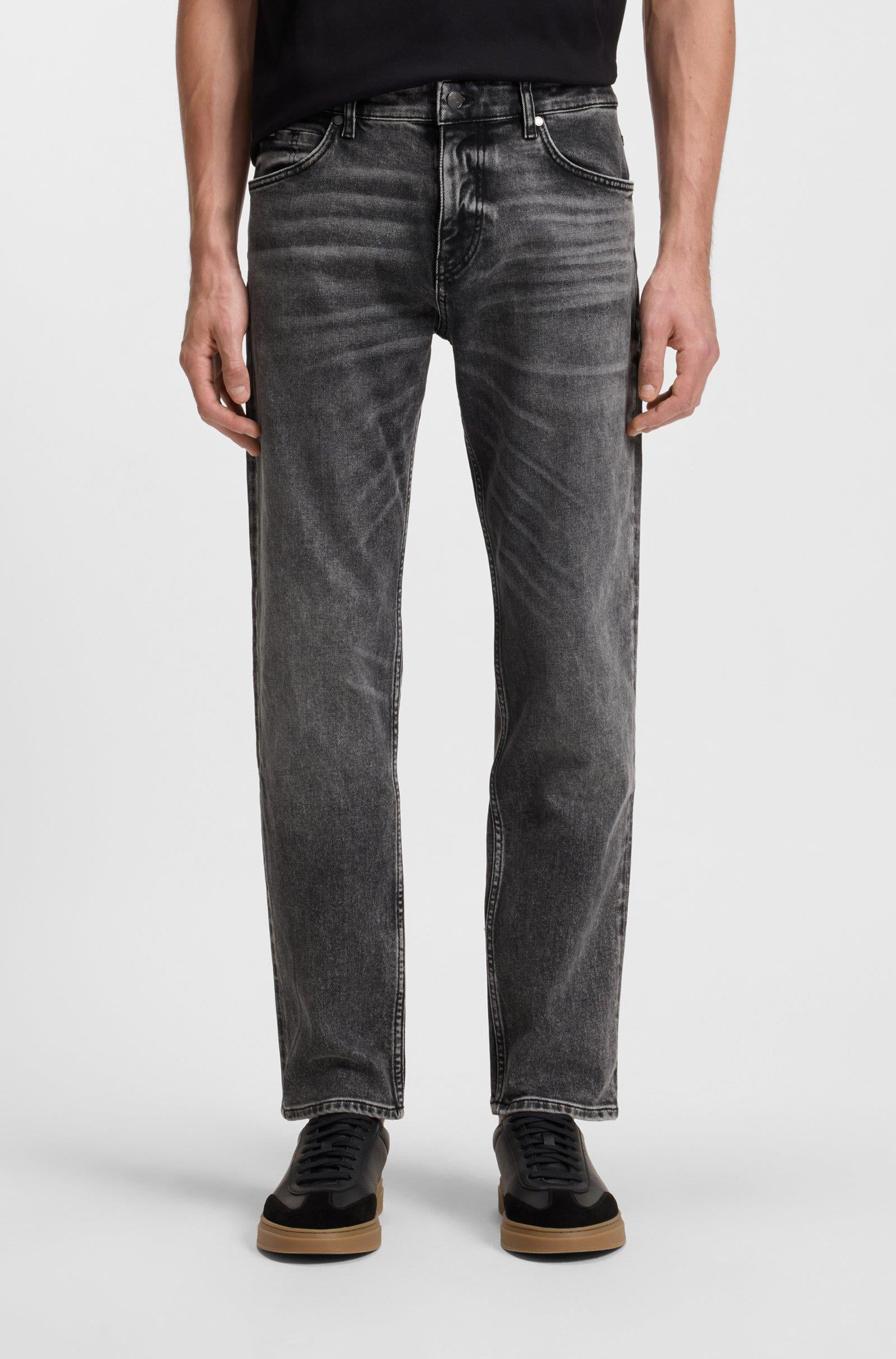 BOSS  BOSS Erkek Normal Kesim Eskitme Desenli Pamuklu Esnek Denim Gri Jeans 50549809-009
