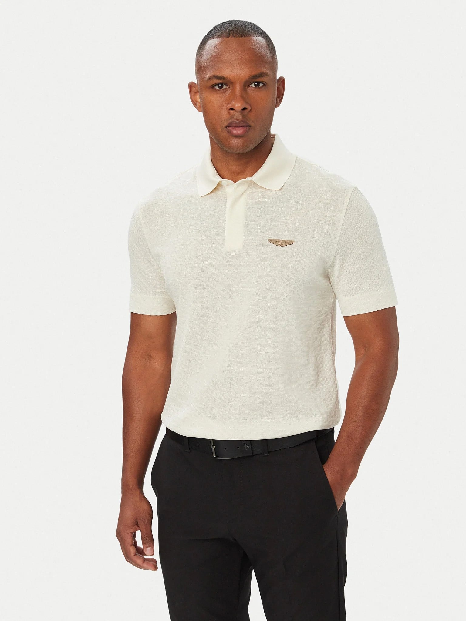 BOSS  BOSS Erkek Normal Kesim Logo Etiketli Pamuklu Jakarlı Kısa Kollu Ekru Polo Yaka T-Shirt 50565174-118