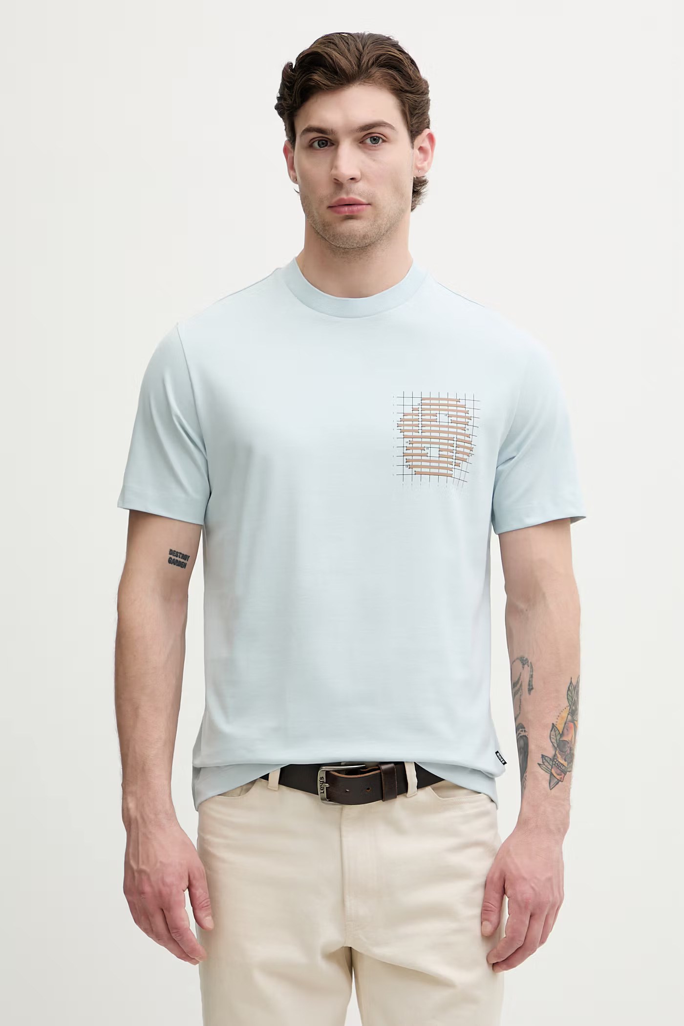 BOSS  BOSS Erkek Normal Kesim Nefes Alabilen Organik Pamuklu Desenli Kısa Kollu Mavi T-Shirt 50565606-499