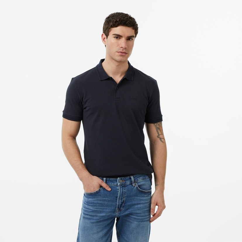 BOSS  BOSS Erkek Normal Kesim Pamuklu Göğüste Logo Detaylı Kısa Kollu Lacivert Polo Yaka T-Shirt 50554574-402