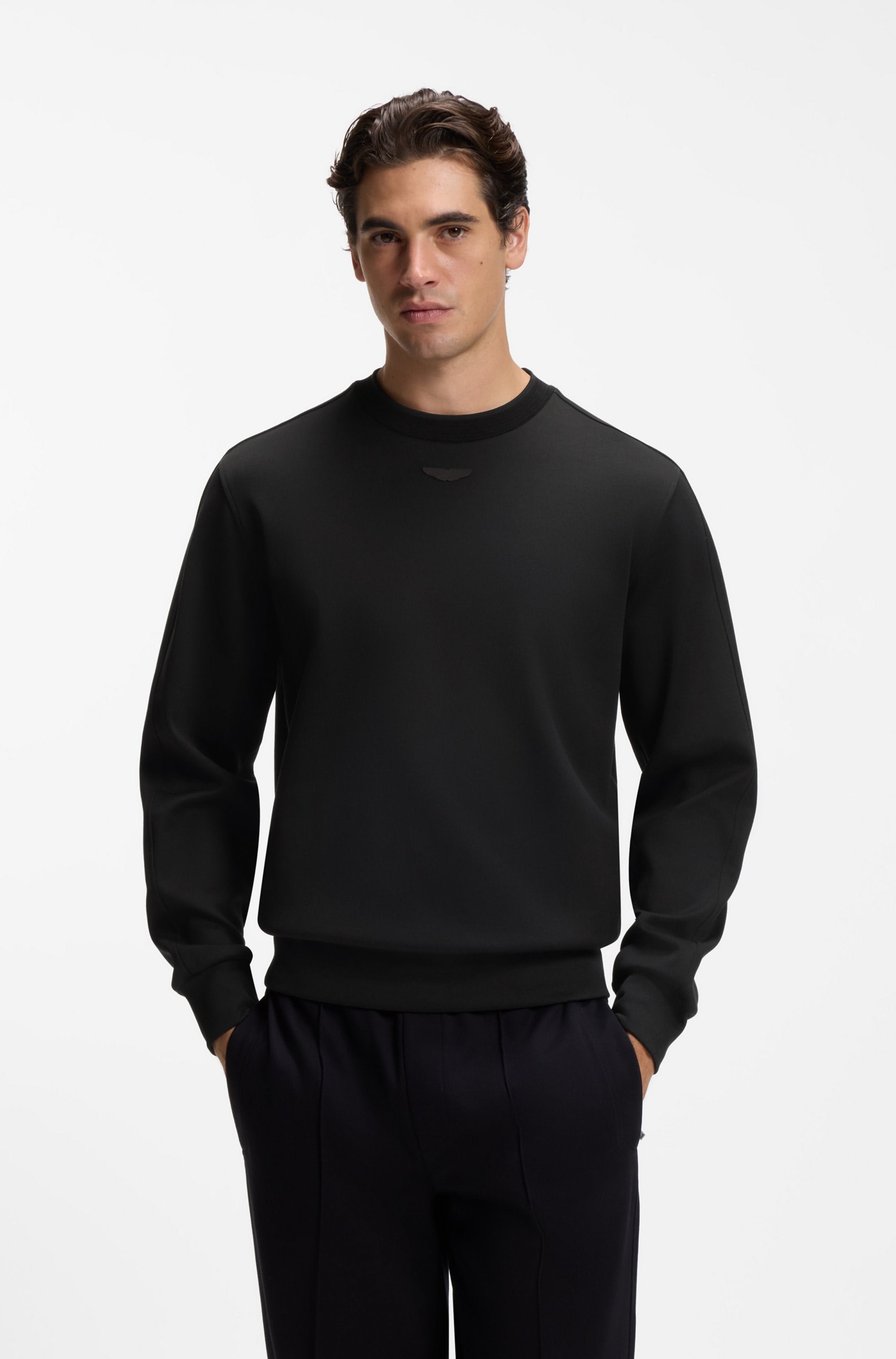 BOSS  BOSS Erkek Normal Kesim Pamuklu Logo Etiketli Yuvarlak Yakalı Uzun Kollu Siyah Sweatshirt 50565041-001