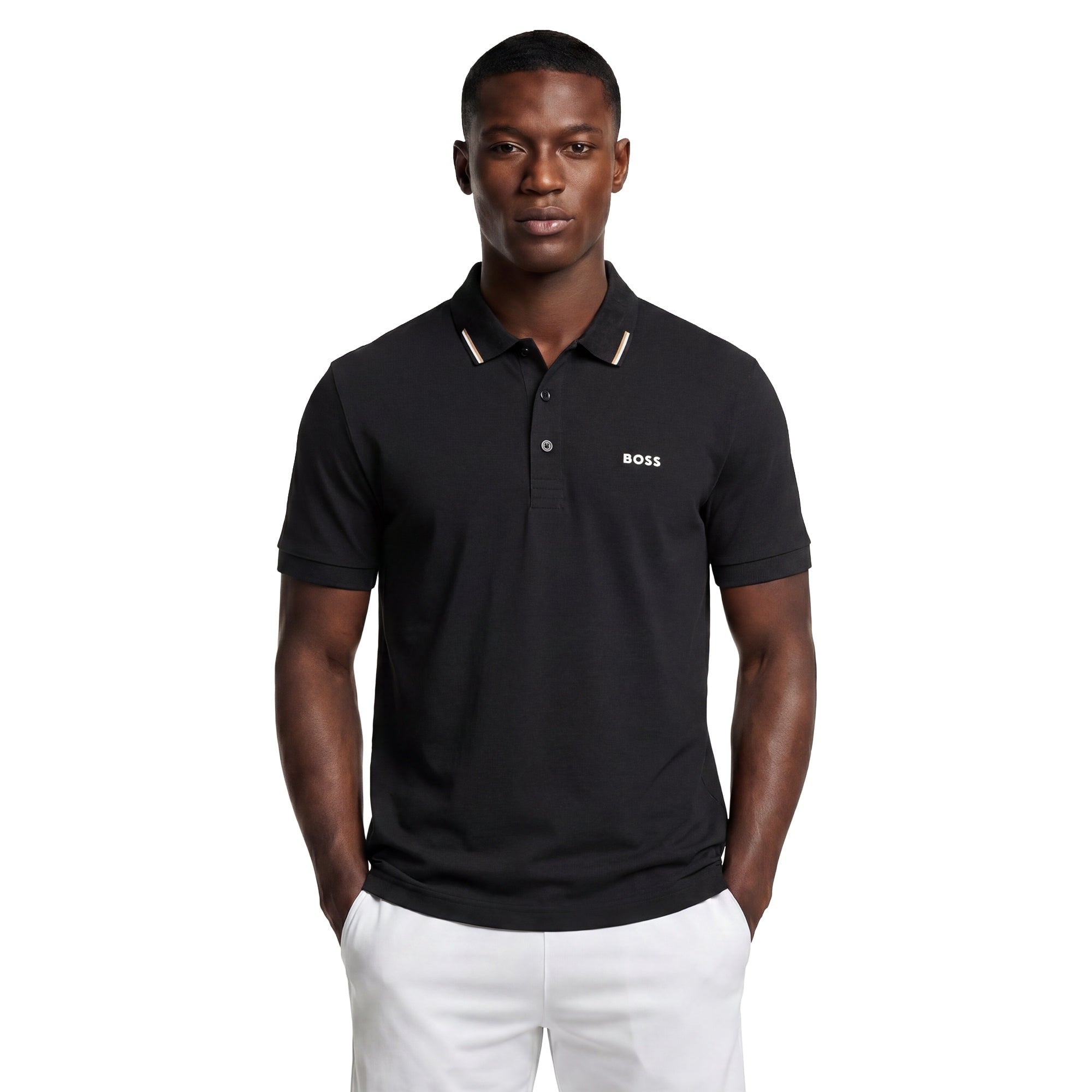 BOSS  BOSS Erkek Normal Kesim Pamuklu Nem Emici Kumaş Kısa Kollu Siyah Polo Yaka T-Shirt 50564779-001