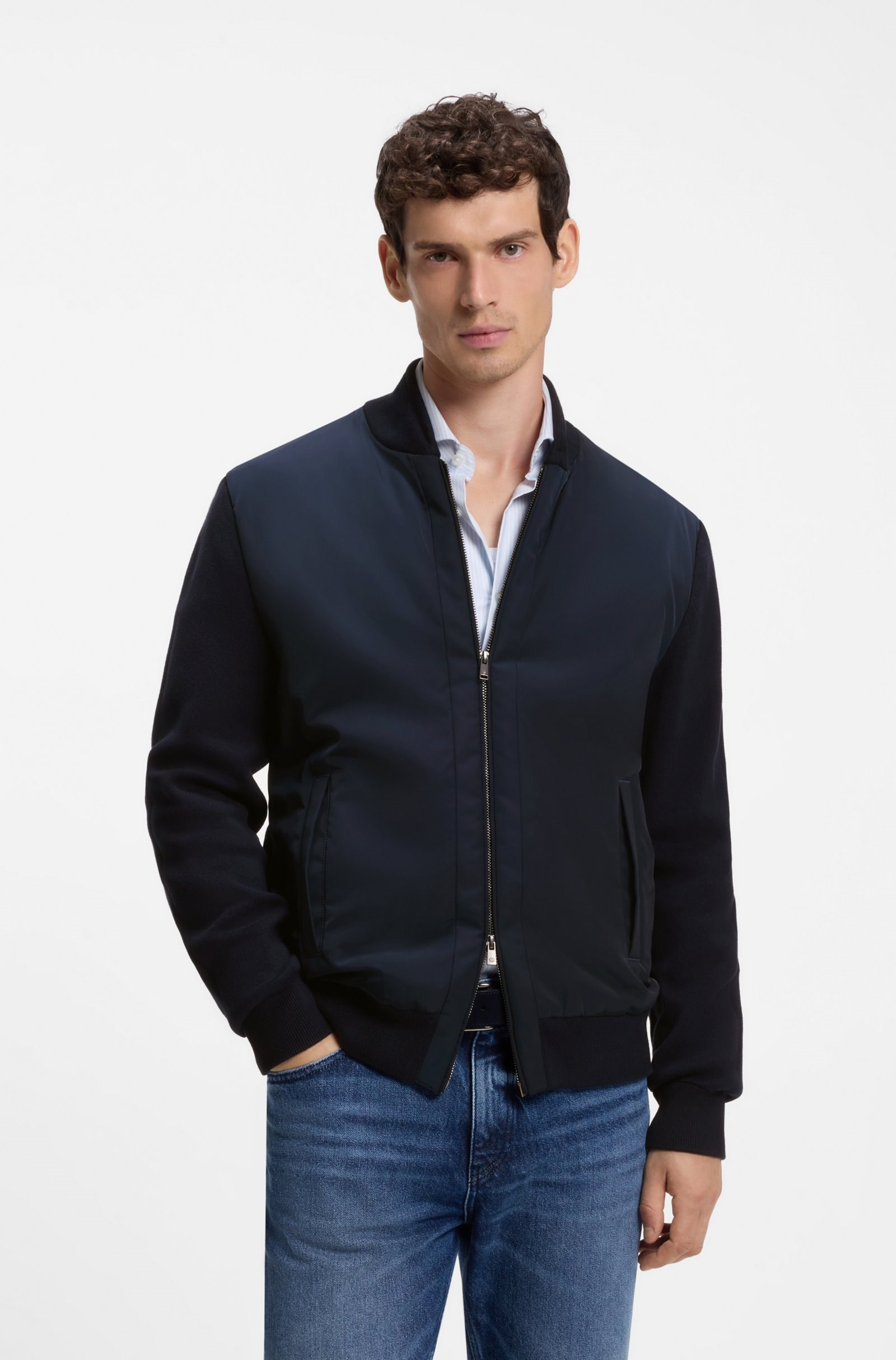 BOSS  BOSS Erkek Normal Kesim Pamuklu Uzun Kollu Bomber Lacivert Ceket 50565508-404