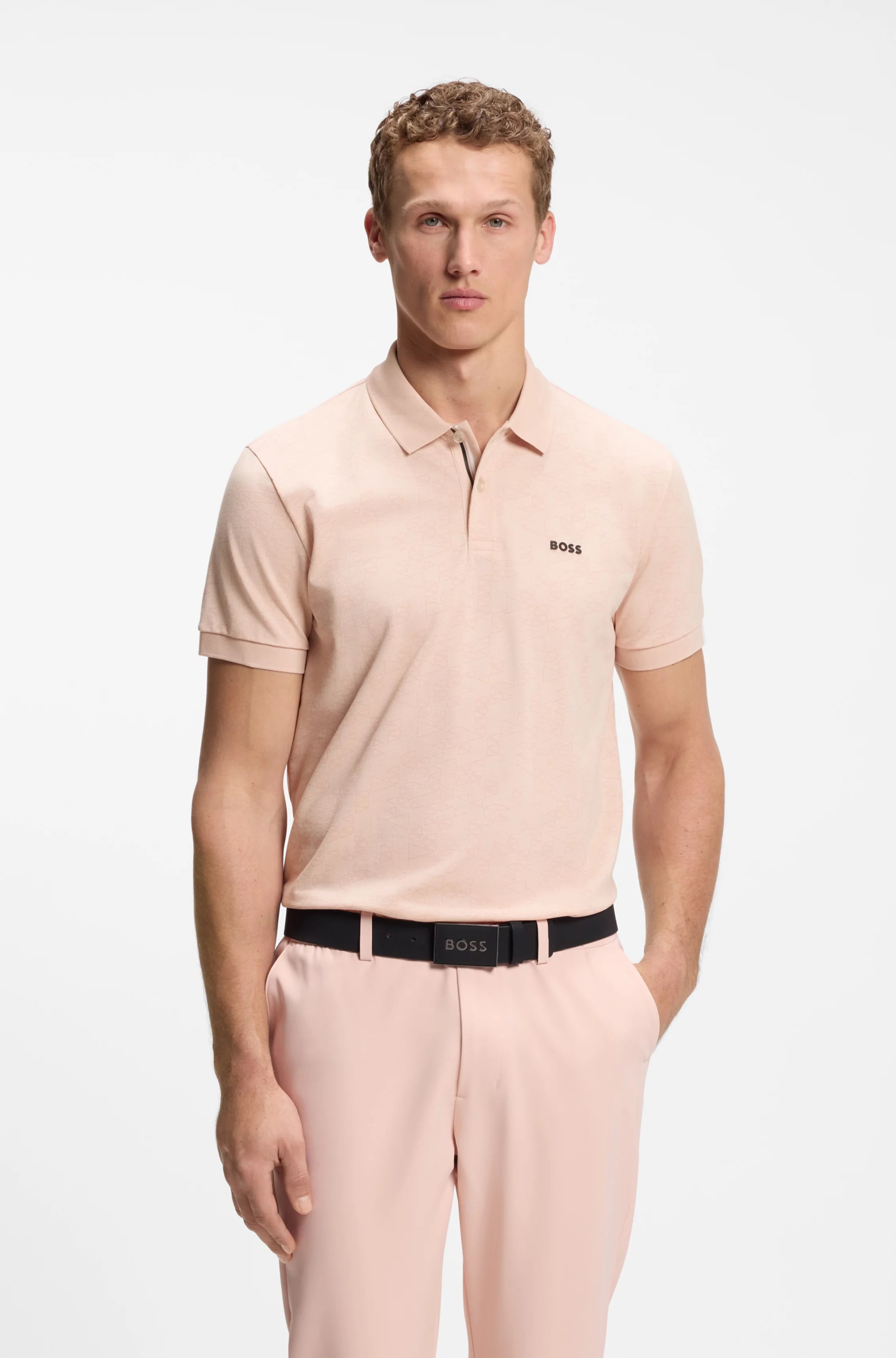 BOSS  BOSS Erkek Normal Kesim Tamamı Baskılı Kısa Kollu Pamuklu Pike Kumaşlı Pembe Polo Yaka T-Shirt 50564801-835