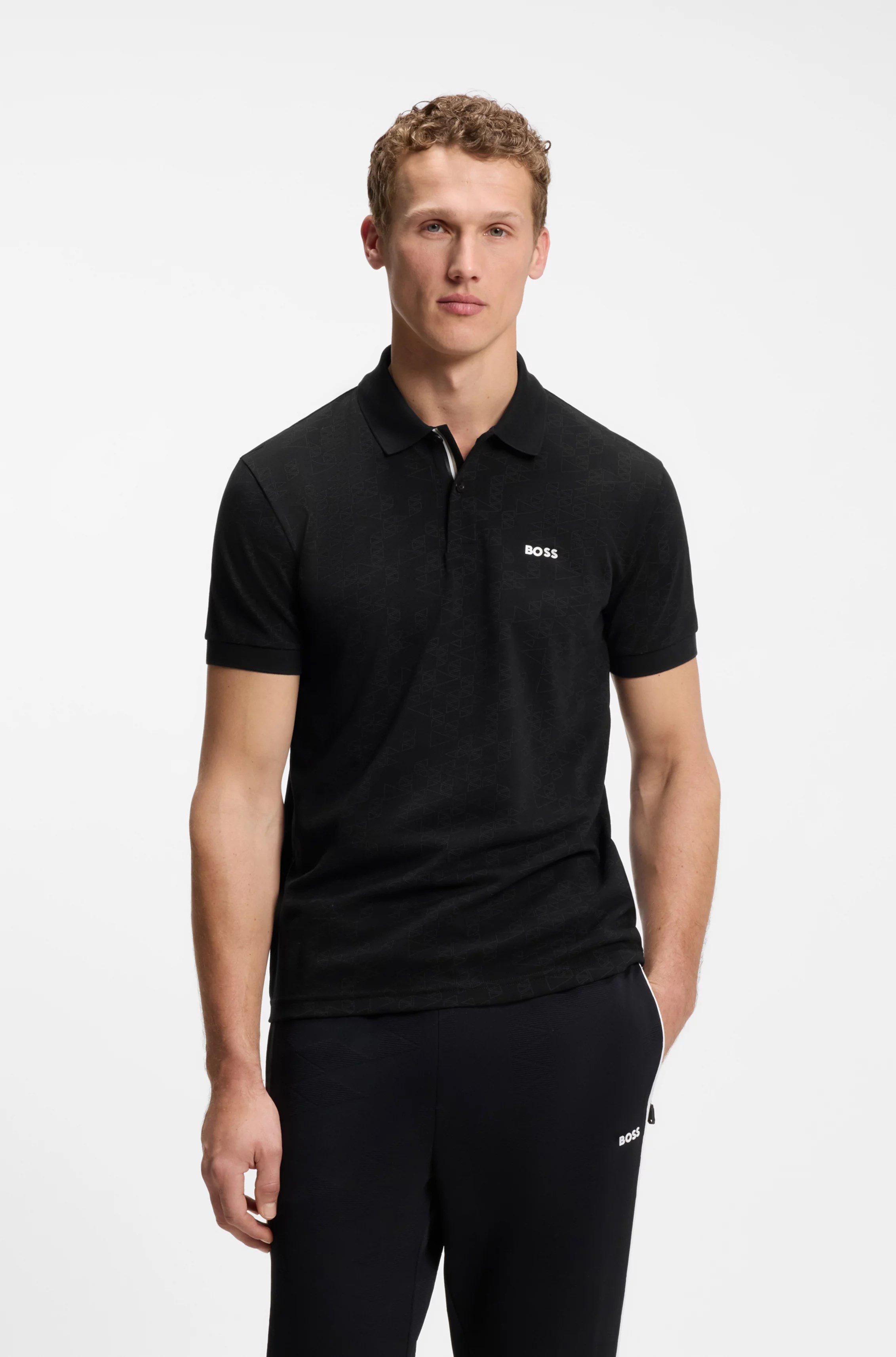 BOSS  BOSS Erkek Normal Kesim Tamamı Baskılı Kısa Kollu Pamuklu Pike Kumaşlı Siyah Polo Yaka T-Shirt 50564801-001