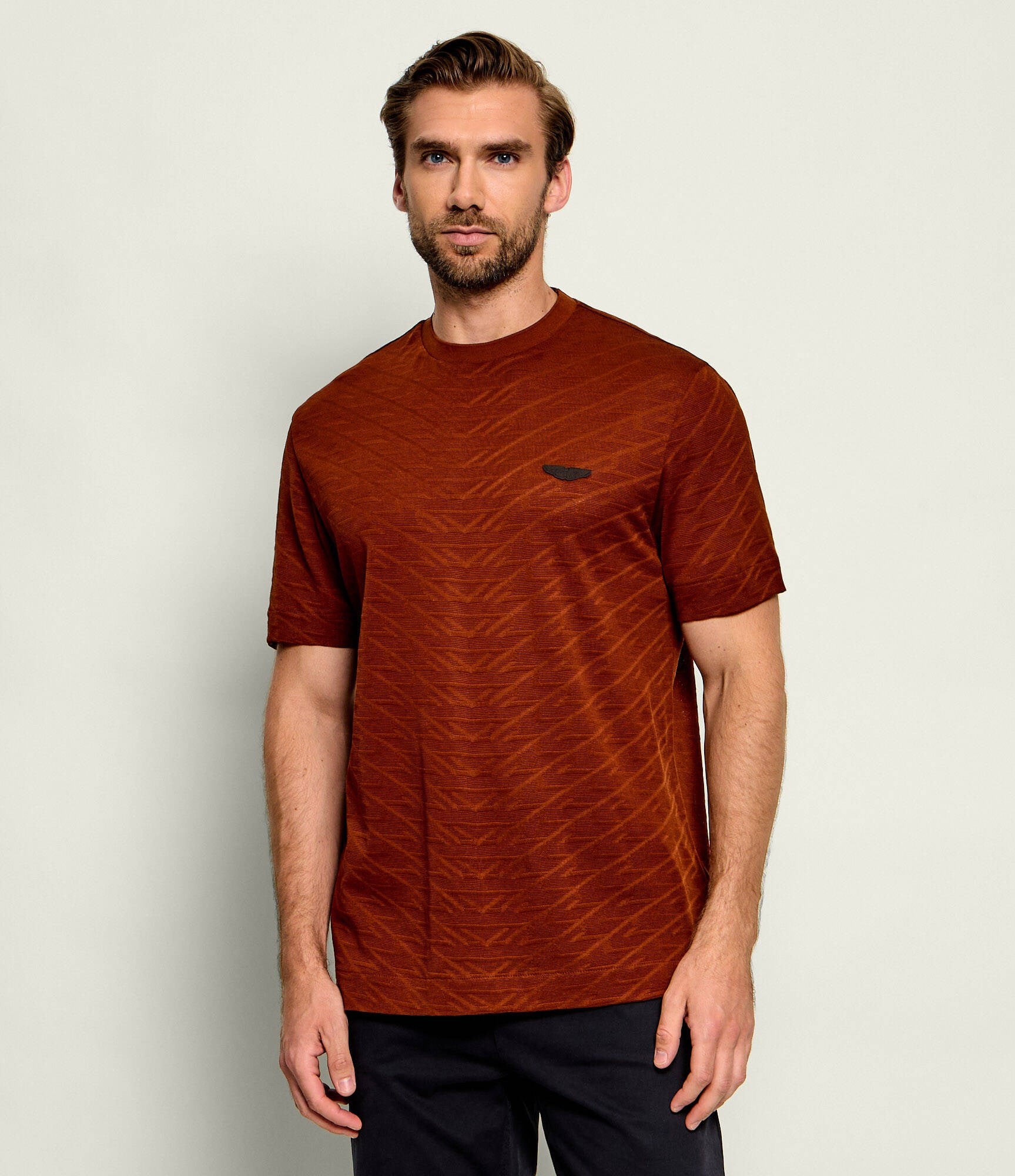 BOSS  BOSS Erkek Normal Kesim Yuvarlak Yakalı Logo Detaylı Merserize Pamuklu Kısa Kollu Kahverengi T-Shirt 50565175-214
