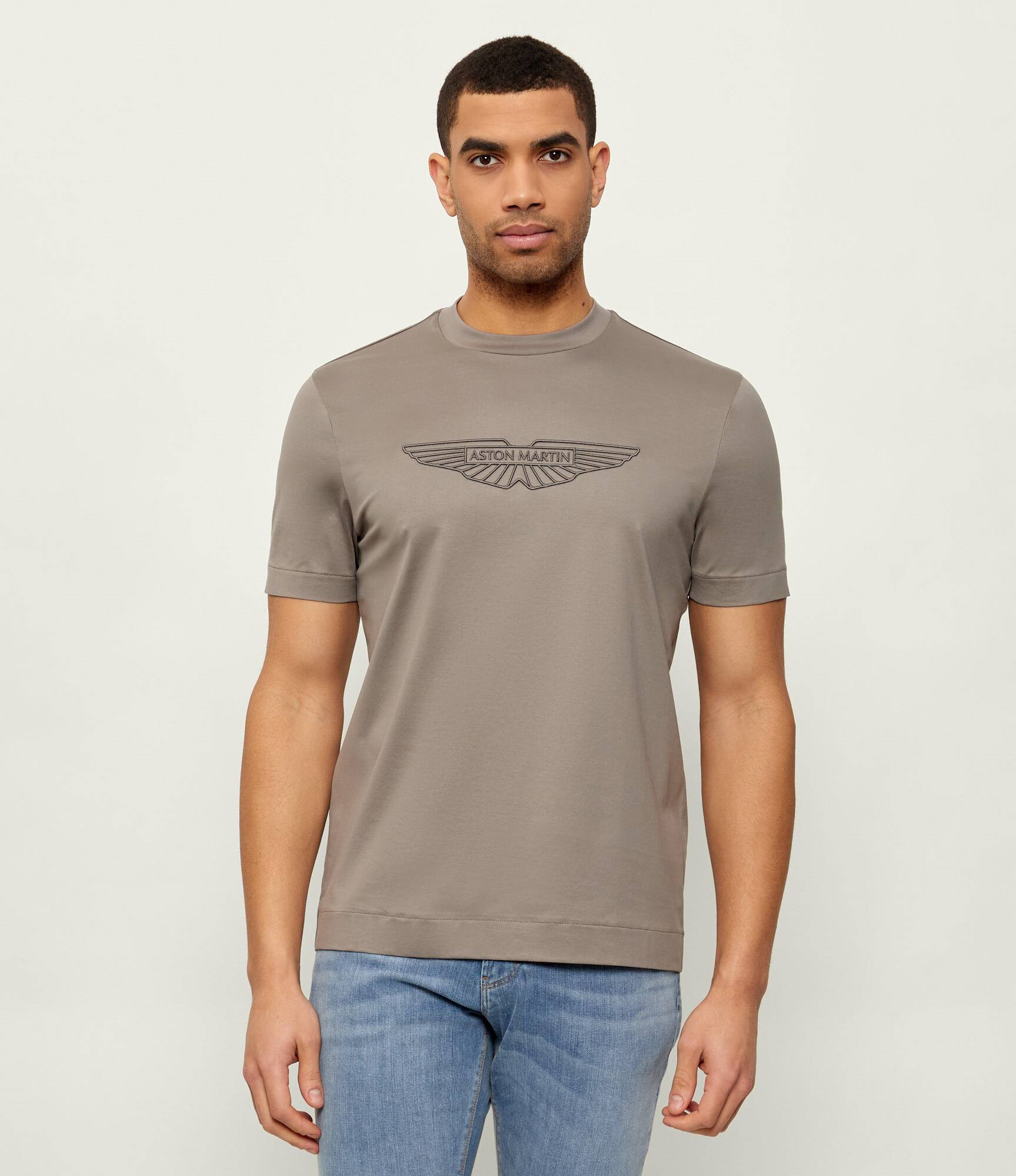 BOSS  BOSS Erkek Normal Kesim Yuvarlak Yakalı Dokulu Logo Detaylı Yumuşak Pamuklu Kısa Kollu Haki T-Shirt 50555843-077