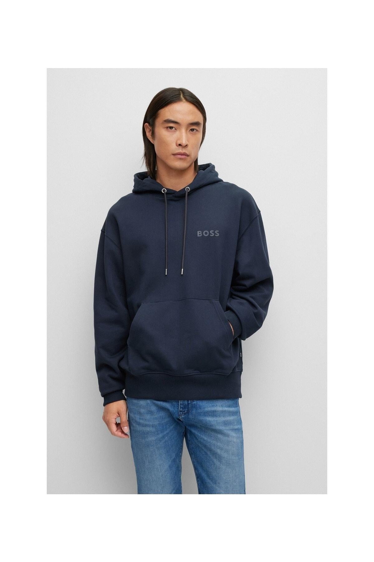 BOSS BOSS Erkek oversize fit Uzun Kollu Düz kapuşonlu yaka 404 Sweatshirt 50472985-404