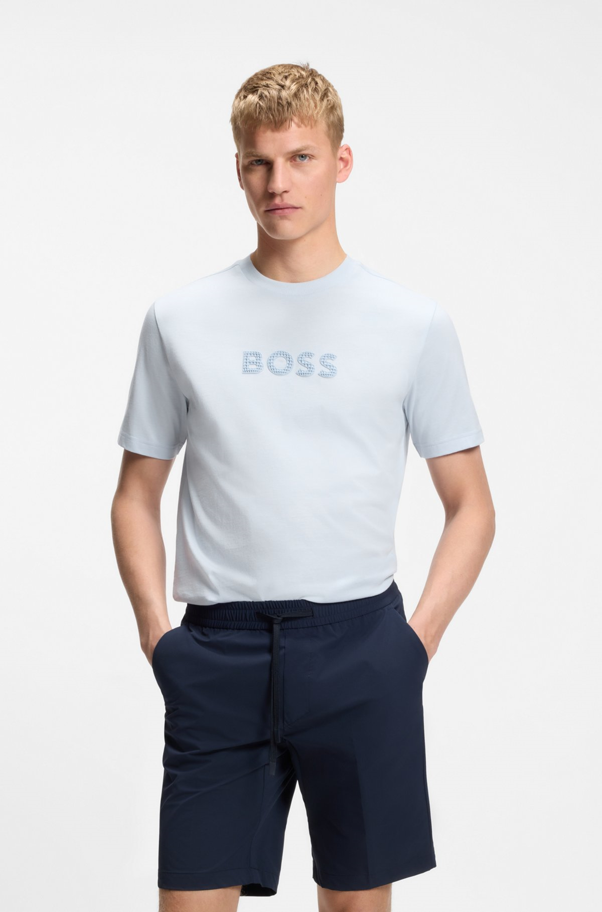 BOSS  BOSS Erkek Pamuklu Bisiklet Yaka Kısa Kollu Mavi T-Shirt 50559361-460