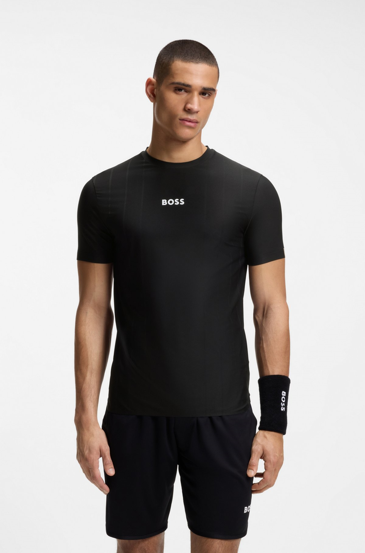 BOSS  BOSS Erkek Pamuklu Bisiklet Yaka Kısa Kollu Siyah T-Shirt 50559199-001