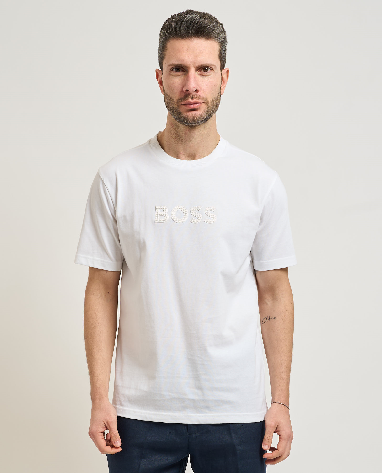 BOSS  BOSS Erkek Pamuklu Bisiklet Yaka Kısa Kollu Beyaz T-Shirt 50559361-100