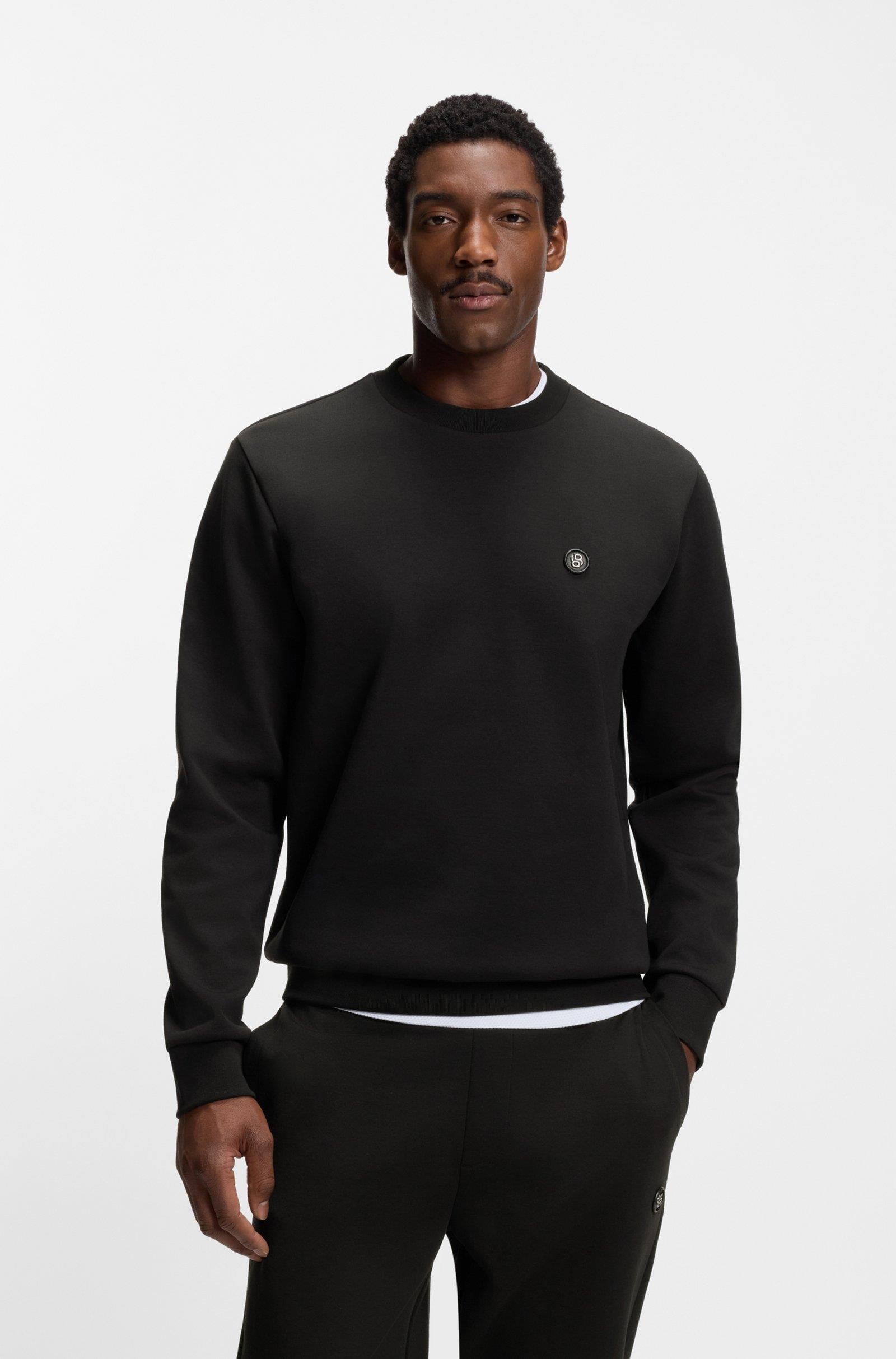 BOSS  BOSS Erkek Pamuklu İnterlok Kumaş Yuvarlak Yakalı Logolu Siyah Sweatshirt 50555830-001