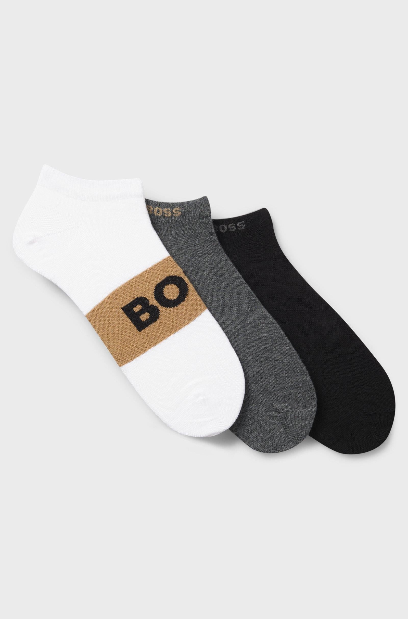 BOSS  BOSS Erkek Pamuklu Logo Desenli Düşük Bilekli 3'lü Paket Çok Renkli Çorap 50543482-960