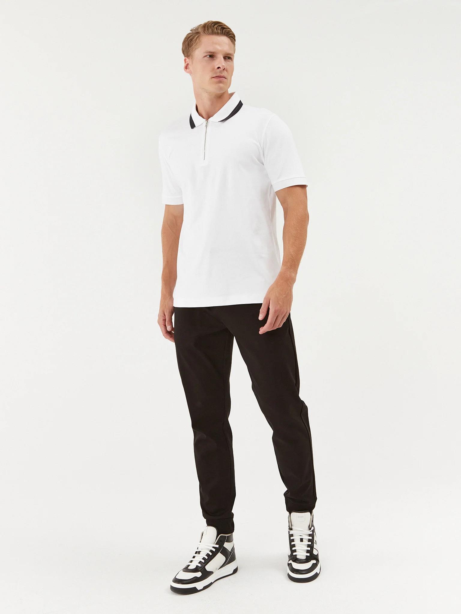 BOSS BOSS Erkek Pamuklu Polo Yaka Kısa Kollu Günlük Kullanım Beyaz Polo Yaka T-Shirt 50494662-100