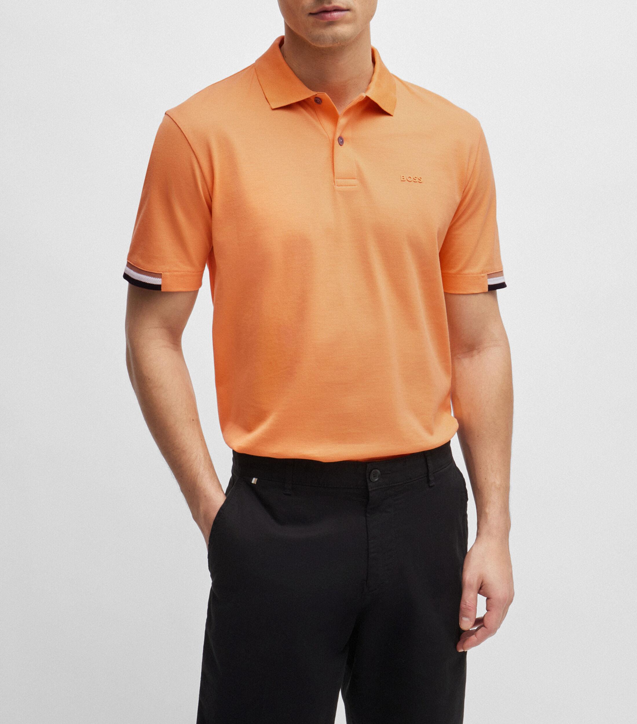 BOSS BOSS Erkek Pamuklu Polo Yakalı Düğme Kapamalı Kısa Kollu Turuncu Polo Yaka T-Shirt 50467113-813