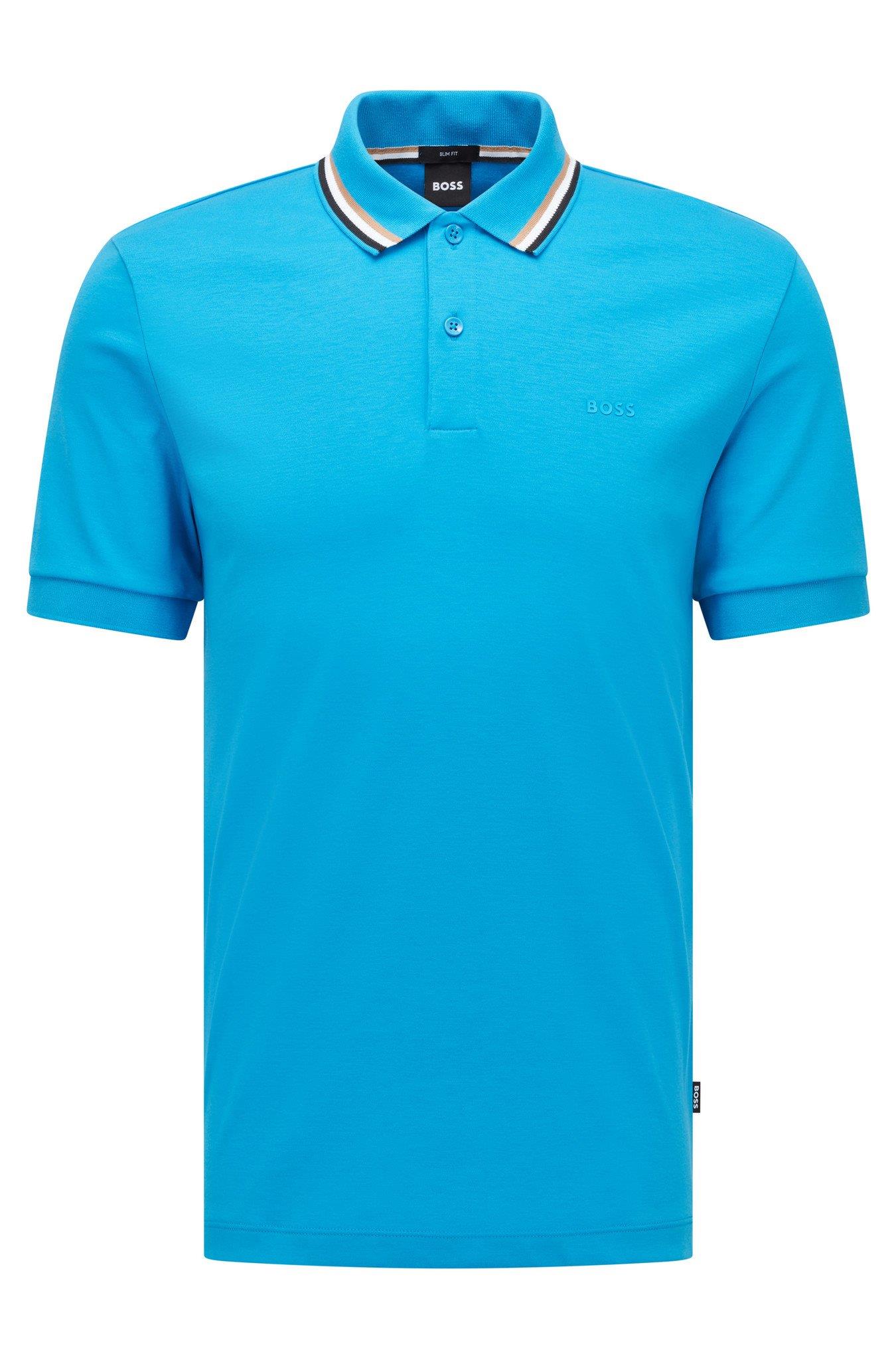 BOSS BOSS Erkek Pamuklu Polo Yakalı Düğme Kapamalı Kısa Kollu Mavi Polo Yaka T-Shirt 50469360-439