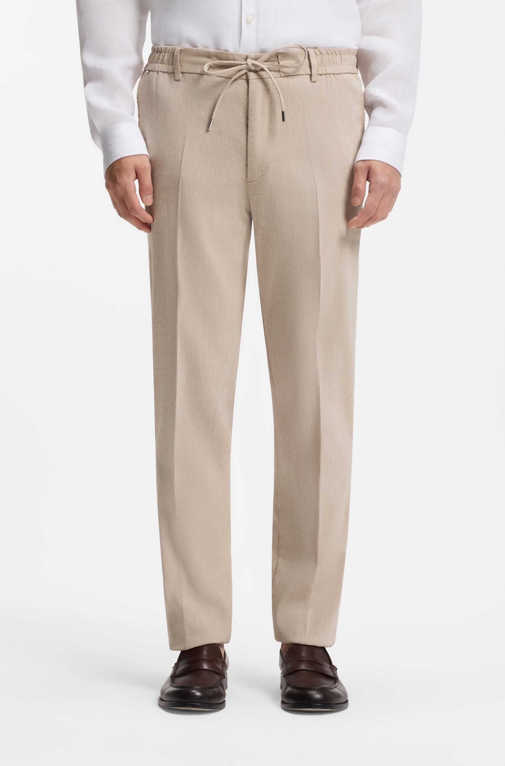 BOSS  BOSS Erkek Pamuklu Regular Fit Normal Bel Daralan Paça Bej Pantolon 50557859-286