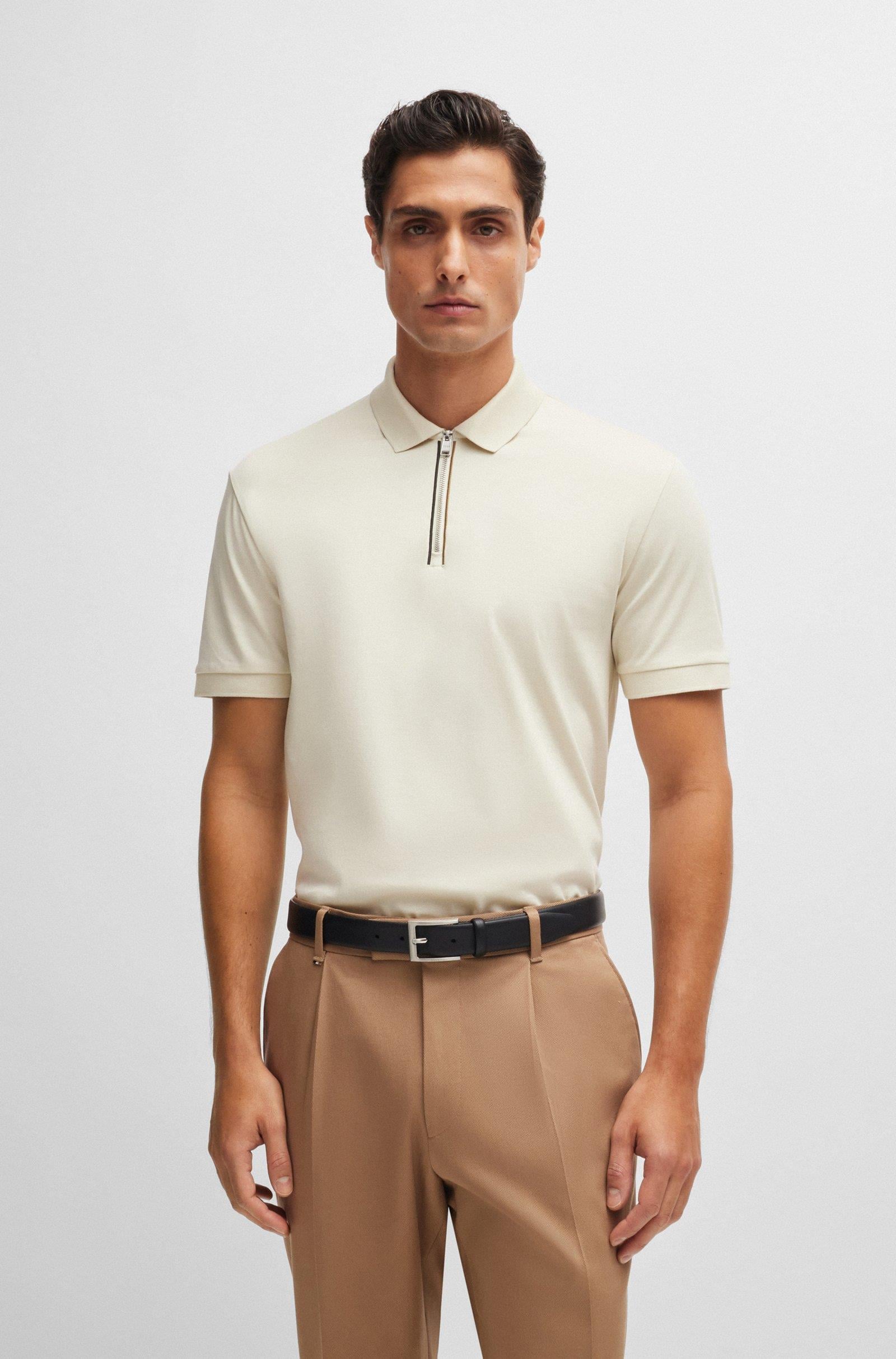 BOSS BOSS Erkek Polo Yaka Fermuar Kapamalı Logolu Kısa Kol Krem Polo Yaka T-Shirt 50521118-131