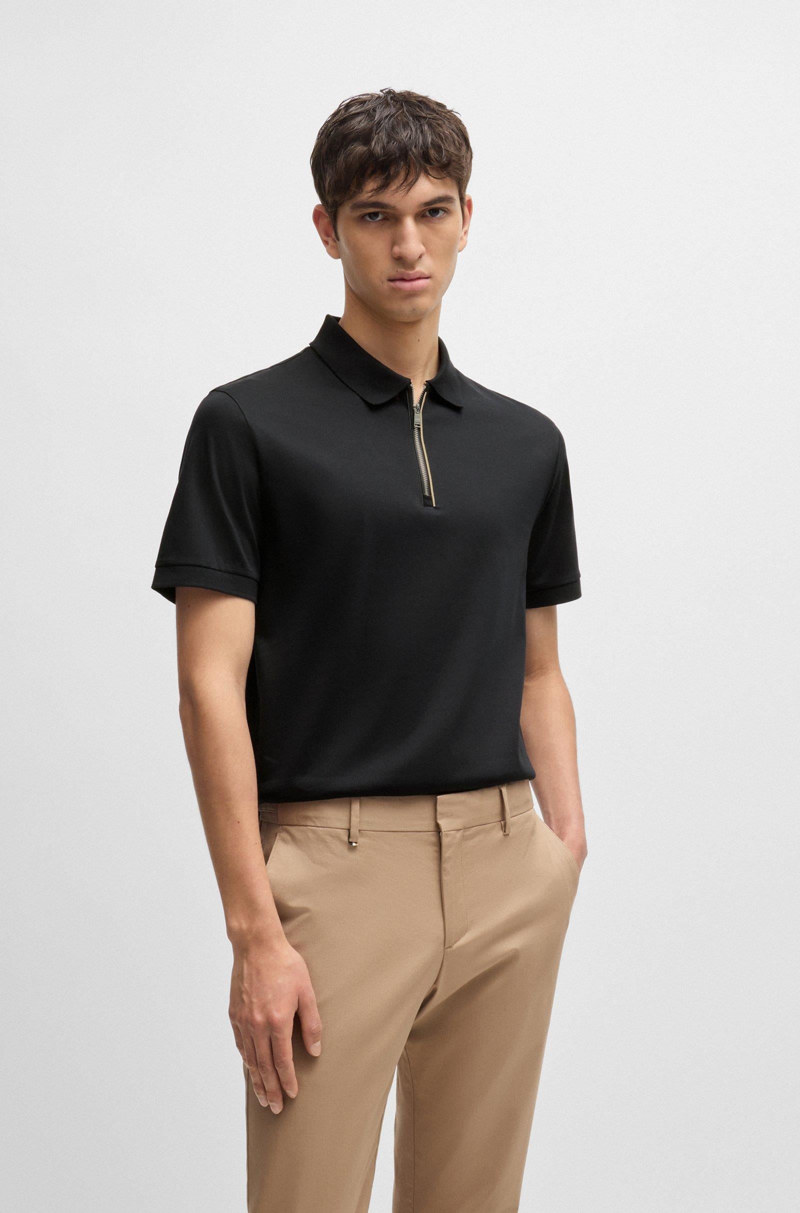 BOSS BOSS Erkek Polo Yaka Fermuar Kapamalı Logolu Kısa Kol Siyah Polo Yaka T-Shirt 50521118-001
