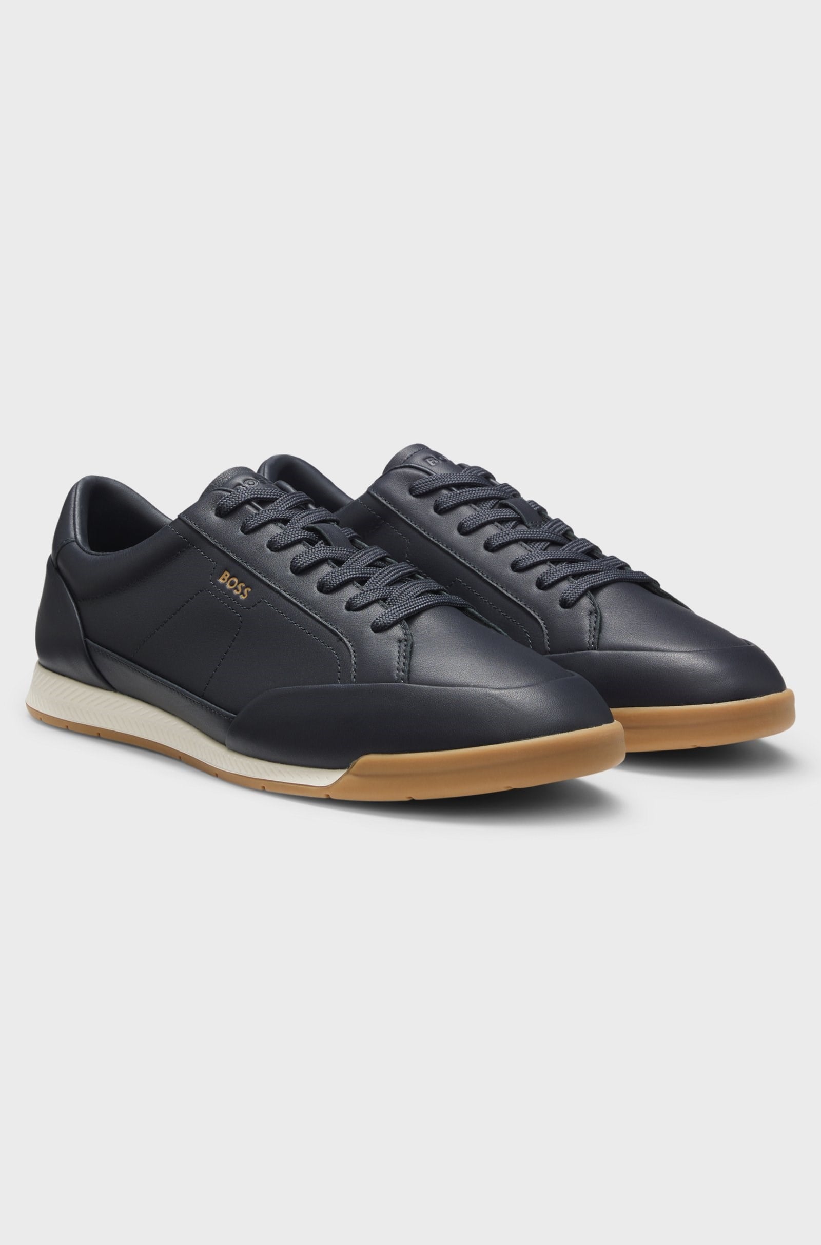 BOSS  BOSS Erkek Rahat Taban Bağcıklı Deri Düz Taban Lacivert Sneaker 50568493-402