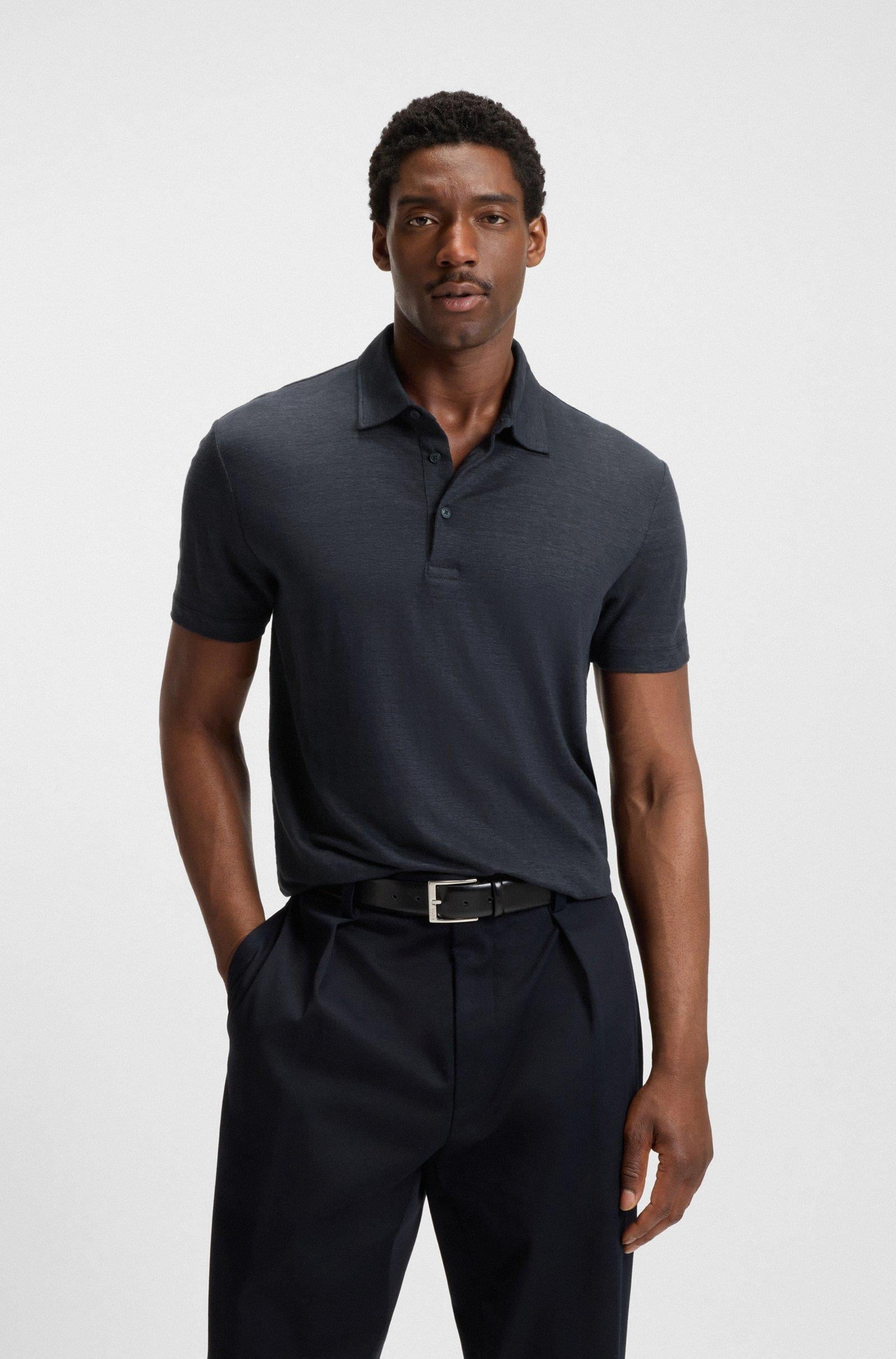 BOSS BOSS Erkek Regular Fit %100 Keten Kısa Kollu Lacivert Polo Yaka T-Shirt 50552246-408