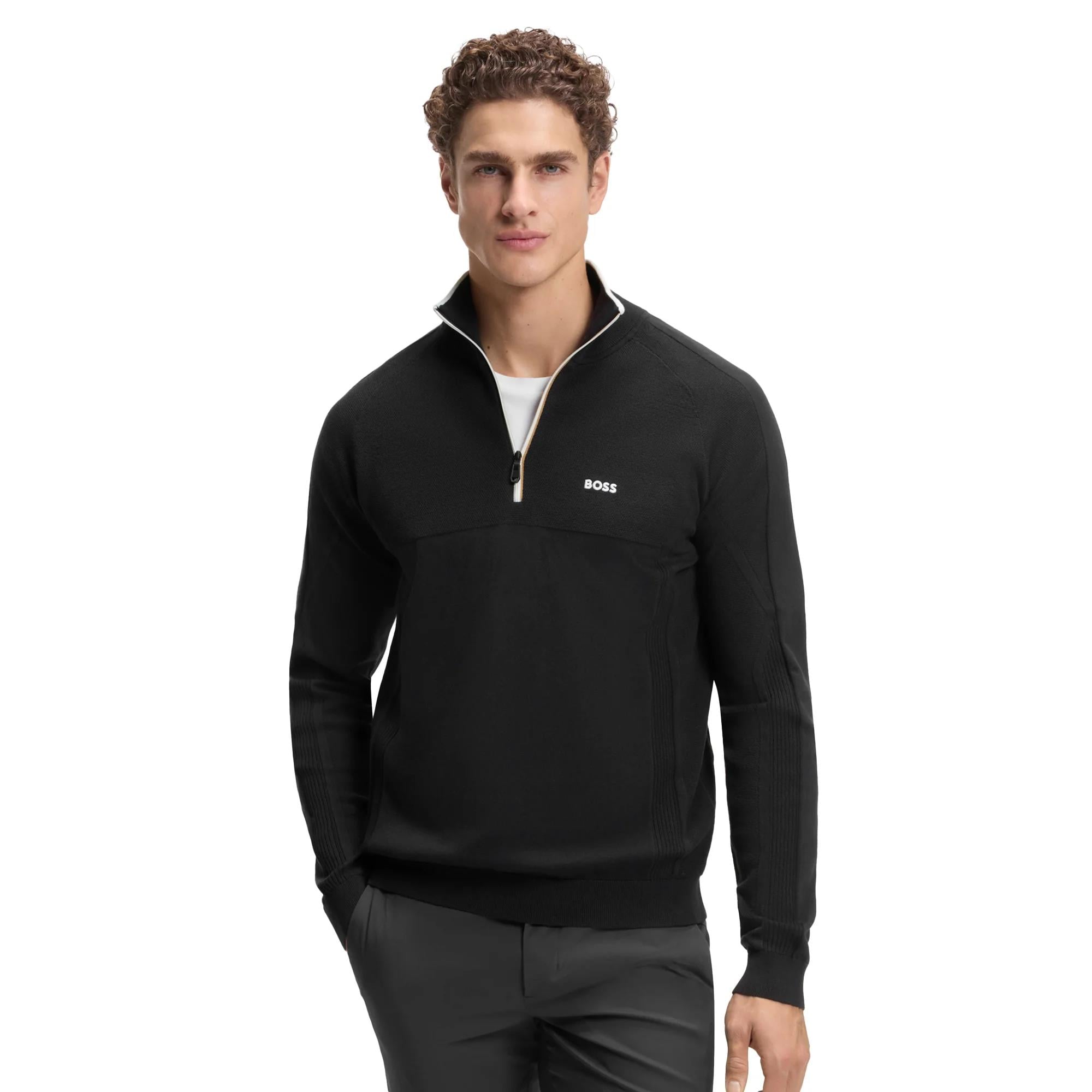 BOSS  BOSS Erkek Regular Fit Fermuarlı Dik Yakalı Uzun Kollu Siyah Kazak 50553791-001