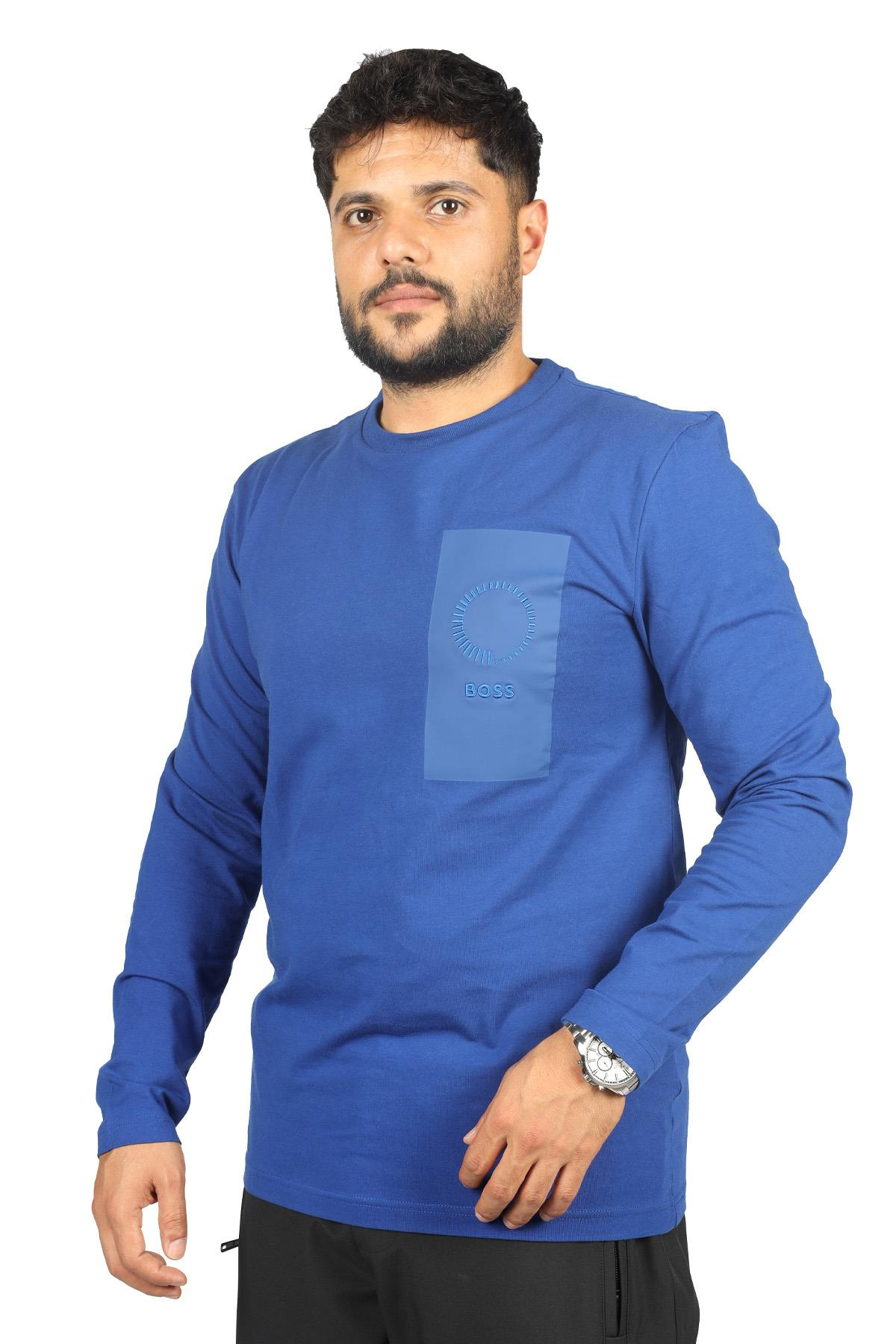 BOSS BOSS Erkek regular fit Kısa Kollu Düz Bisiklet Yaka Mavi T-Shirt 50494361-438