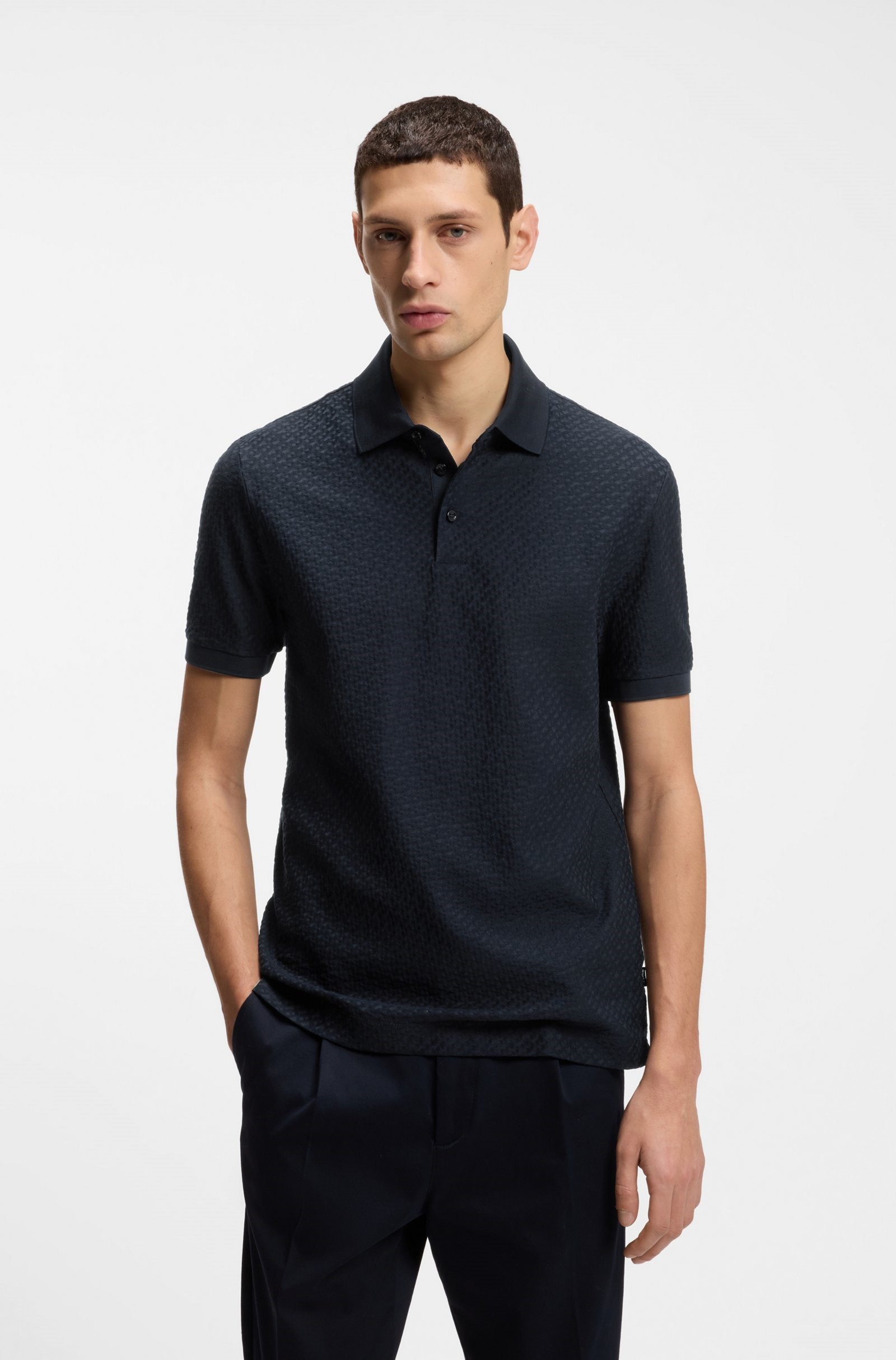 BOSS  BOSS Erkek Regular Fit Monogram Logolu %100 Pamuklu Kısa Kollu Lacivert Polo Yaka T-Shirt 50557403-404