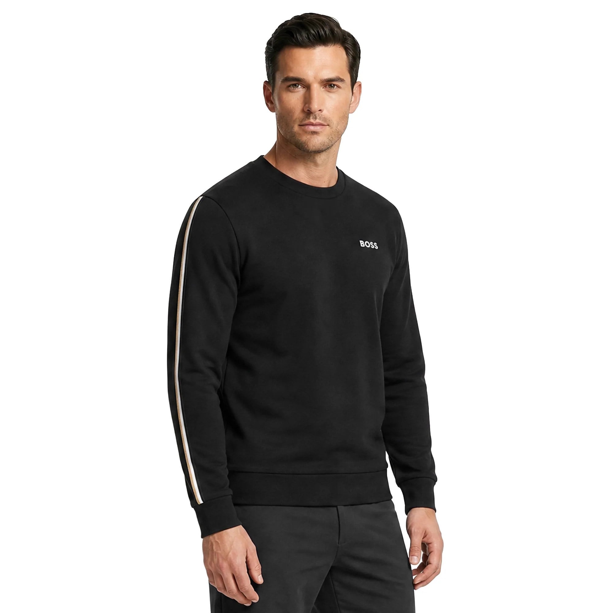 BOSS  BOSS Erkek Regular Fit Pamuklu Bisiklet Yaka Uzun Kollu Siyah Sweatshirt 50566972-001